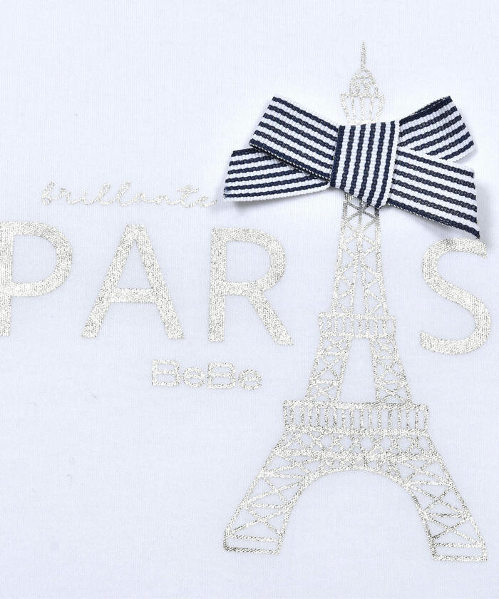 ベベ BeBe エッフェル塔プリントスカラップTシャツ