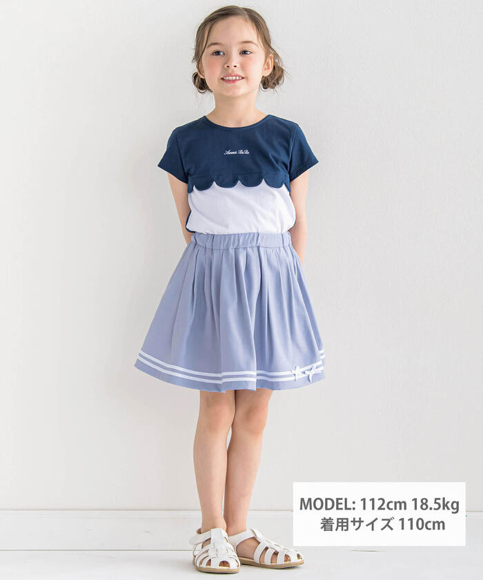 ベベ BeBe スカラップ切り替えバイカラー半袖天竺Tシャツ