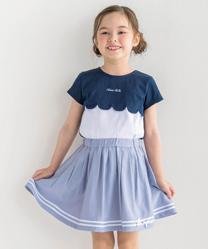 ベベ BeBe スカラップ切り替えバイカラー半袖天竺Tシャツ