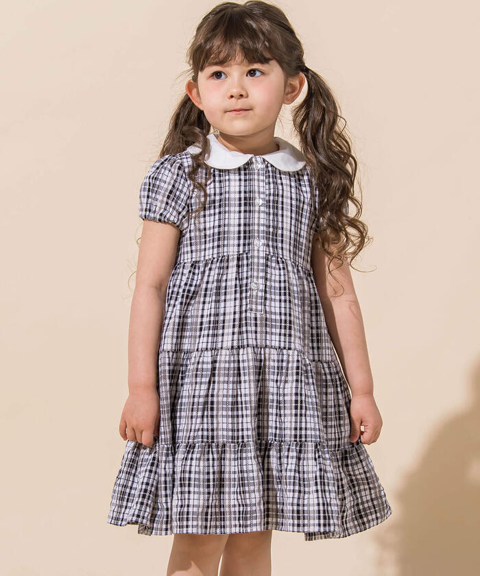 bebebebe様 BeBe Matching Check Lace Print Round Collar Tiered Dress