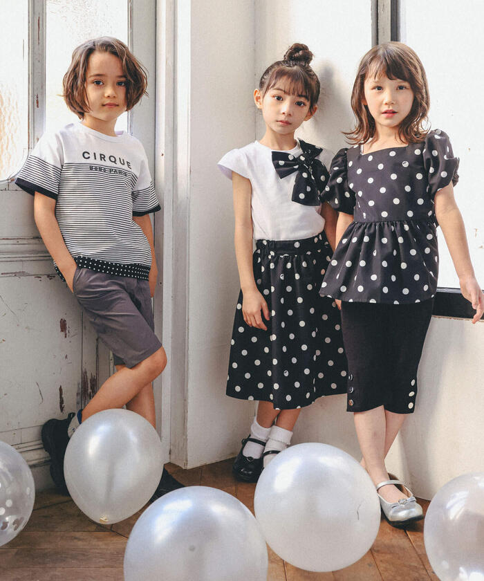 ベベ BeBe 【お揃い】ボーダー切り替えワイドTシャツ