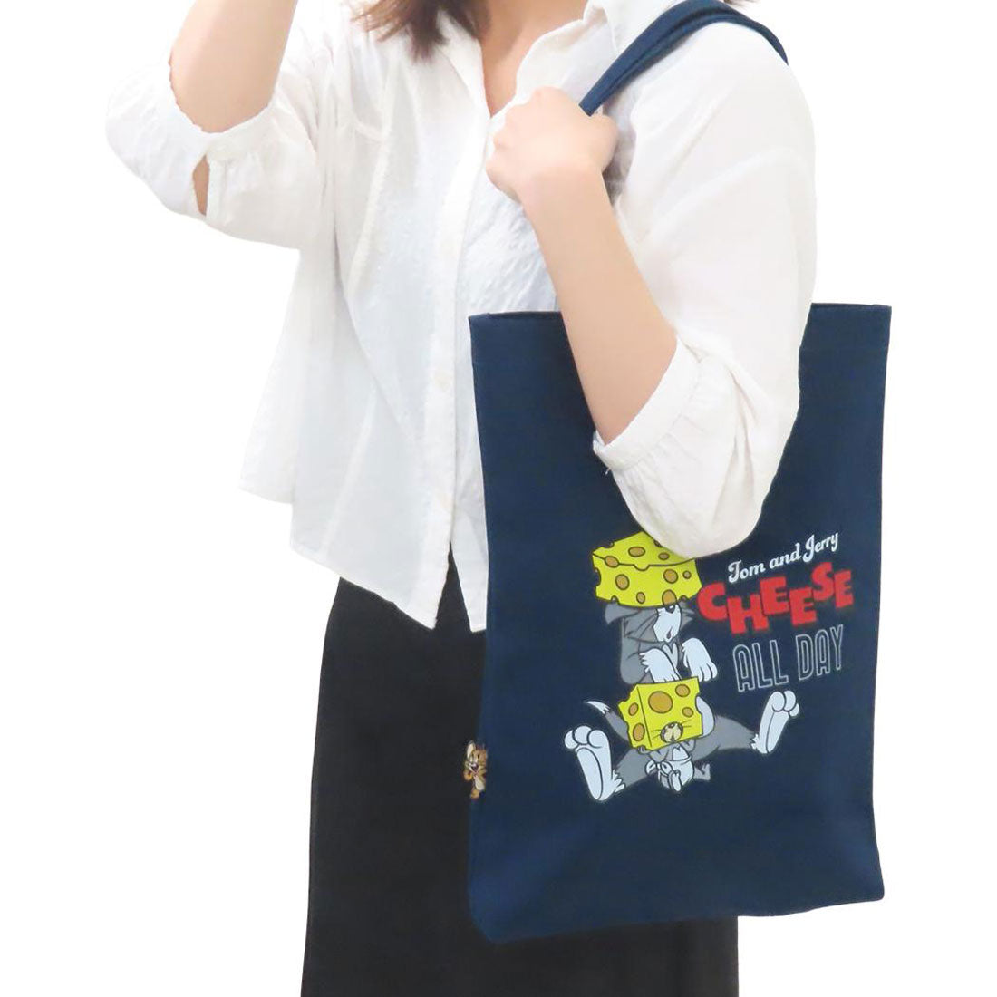 シネマコレクション cinemacollection トムとジェリー トートバッグ ぴょこっとトート CHEESE FUN! ネイビー ワーナーブラザース ティーズファクトリー 手提げかばん キャラクター グッズ ネイビー