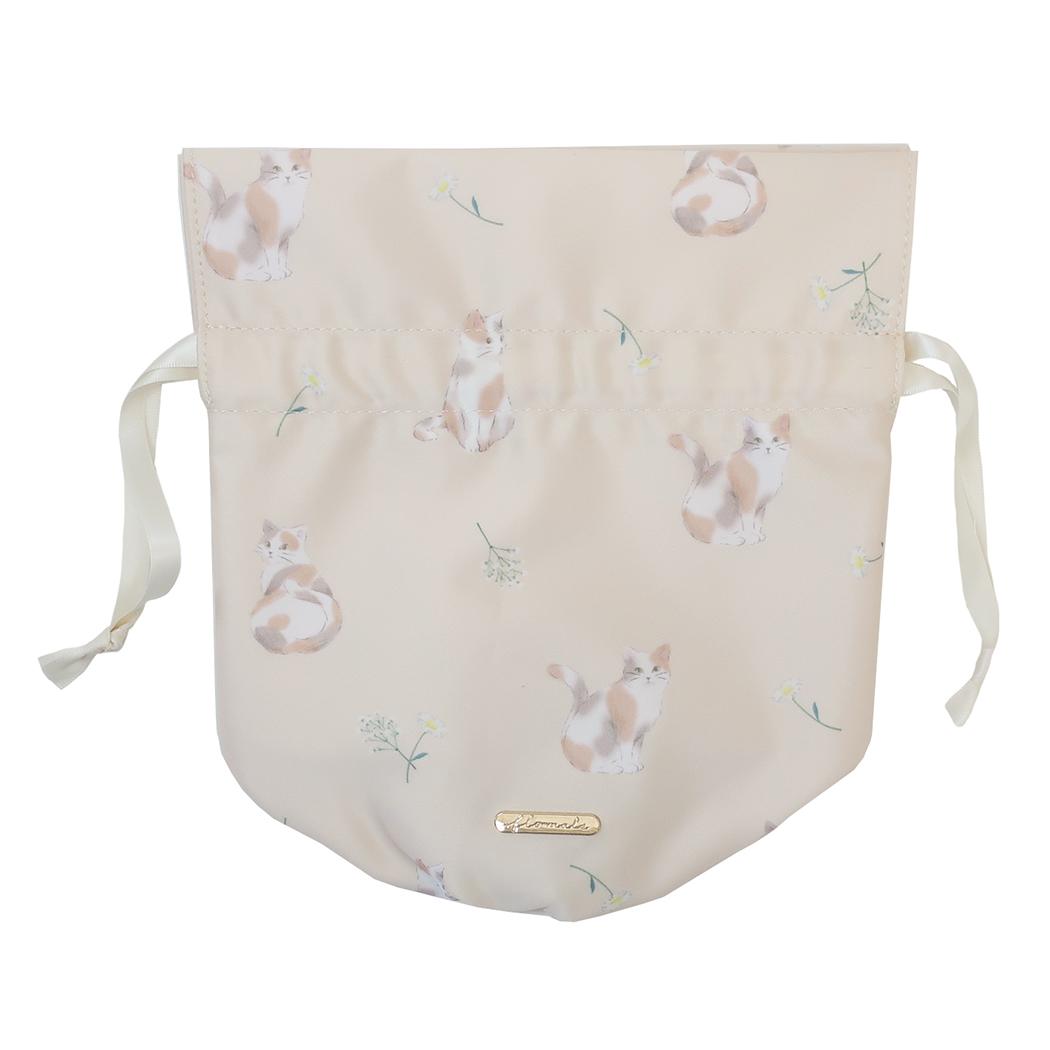 シネマコレクション cinemacollection フローマルズ 巾着袋 巾着 マチ付き ミケネコ ねこ クーリア きんちゃくポーチ 小物入れ おしゃれ グッズ (メーカー指定色) メーカー指定色