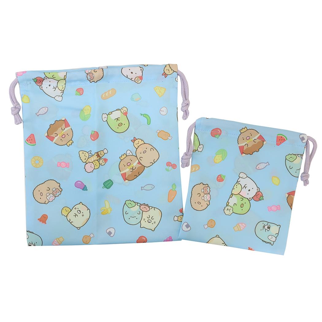 シネマコレクション cinemacollection すみっコぐらし きんちゃく袋 巾着大小2Pセット ブルー 新入学 サンエックス アイプランニング 新学期準備雑貨 コップ入れ 2枚入り キャラクター グッズ (メーカー指定色) メーカー指定色