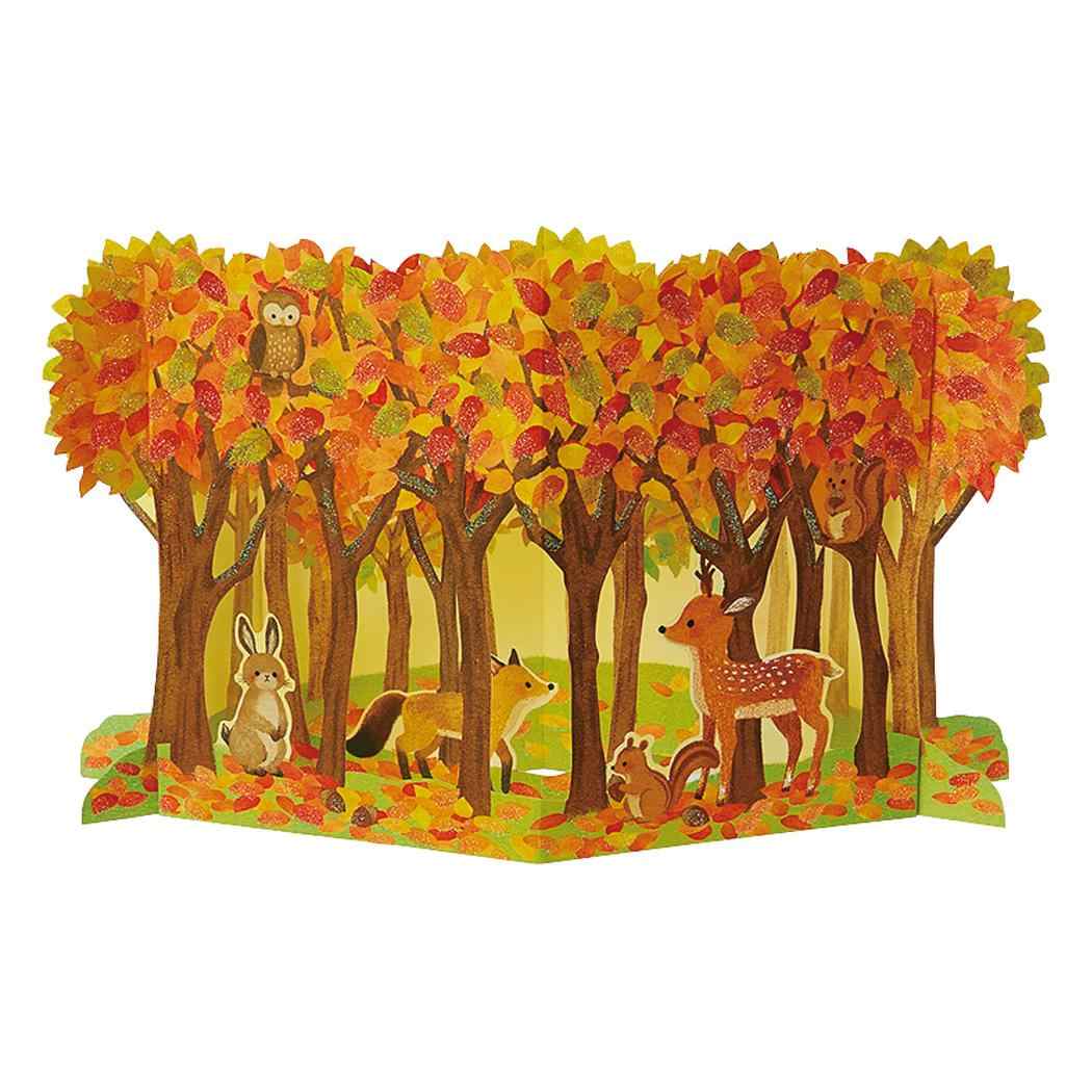 シネマコレクション cinemacollection グリーティングカード アキ JAU 25ー4 立体ダイカットカード 秋 紅葉の林に動物 サンリオ メッセージカード 多目的 グッズ (メーカー指定色) メーカー指定色