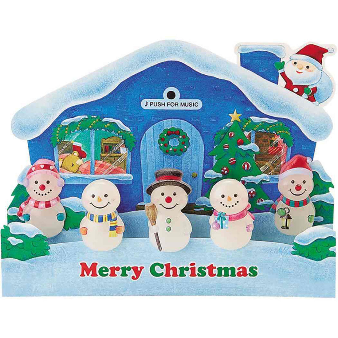 シネマコレクション cinemacollection CHRISTMAS グリーティングカード メロディ JXPM38-4 クリスマスカード 立体 家の前に立体スノーマン5個 サンリオ プレゼント ポップアップ グッズ ブルー