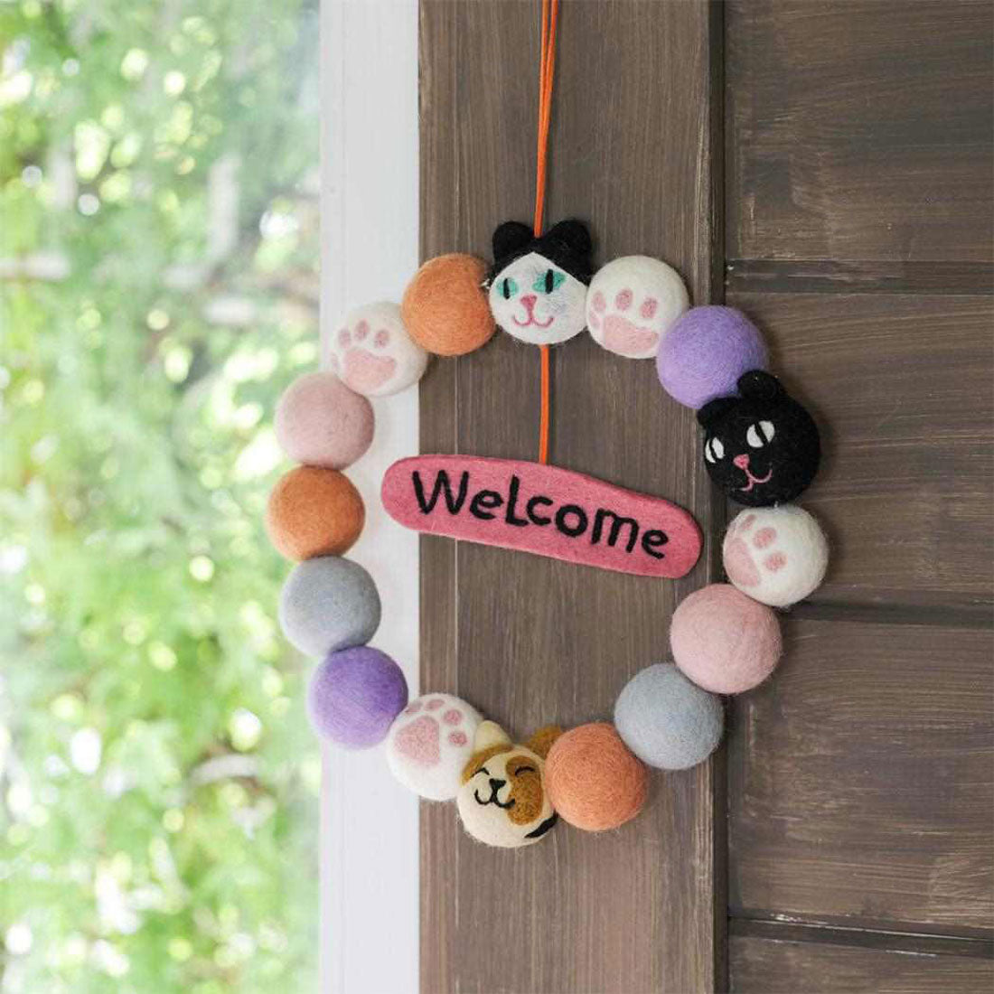 シネマコレクション cinemacollection アニマルグッズ インテリア雑貨 フェルトリース ウェルカム ネコ ねこ トモコーポレーション かわいい おしゃれ 玄関 グッズ マルチカラー