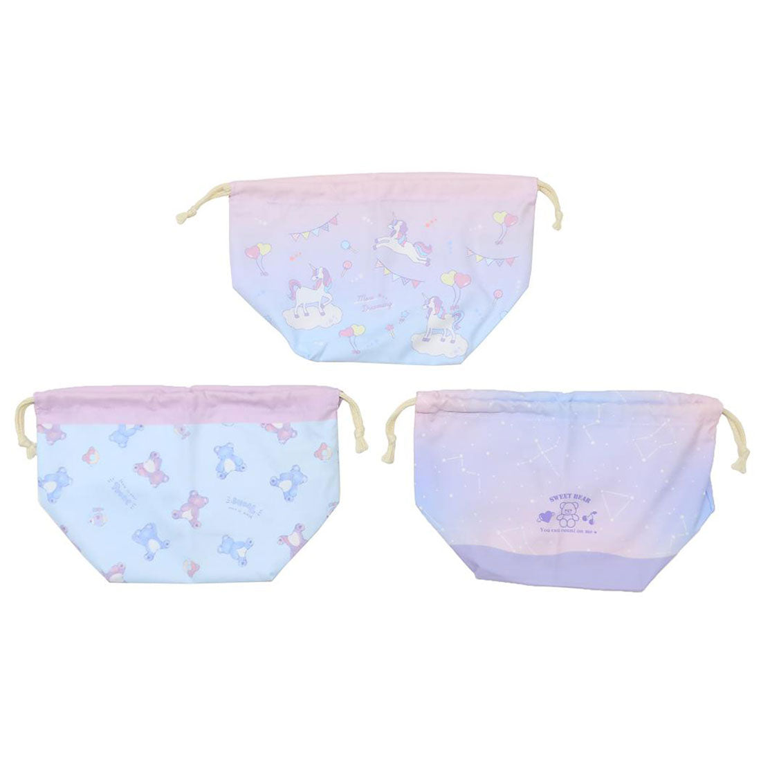 シネマコレクション cinemacollection ランチ巾着 マチ付き巾着 3枚セット ゆめかわ 新入学 ニシオ 新学期準備雑貨 お弁当巾着 グッズ パープル