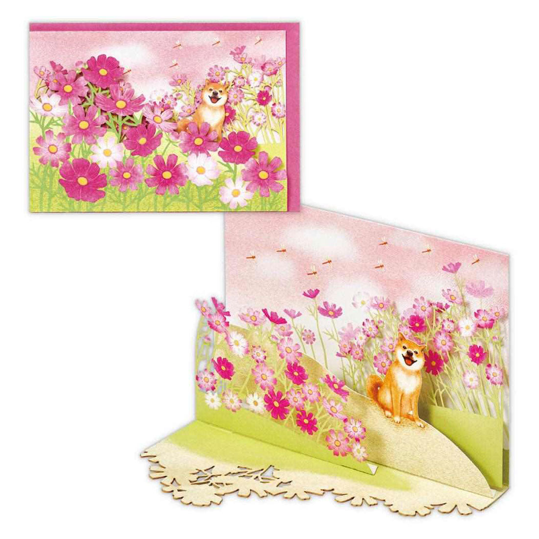 シネマコレクション cinemacollection グリーティングカード 立体カード コスモスと柴犬2 日本ホールマーク 秋 オータム メッセージカード グッズ ピンク