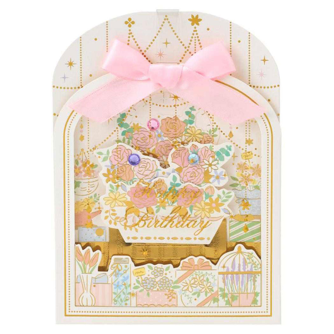 シネマコレクション cinemacollection グリーティングカード バースデー BD280-5 立体カード リボン付き枠の中に花 サンリオ メッセージカード 誕生日祝い グッズ 他