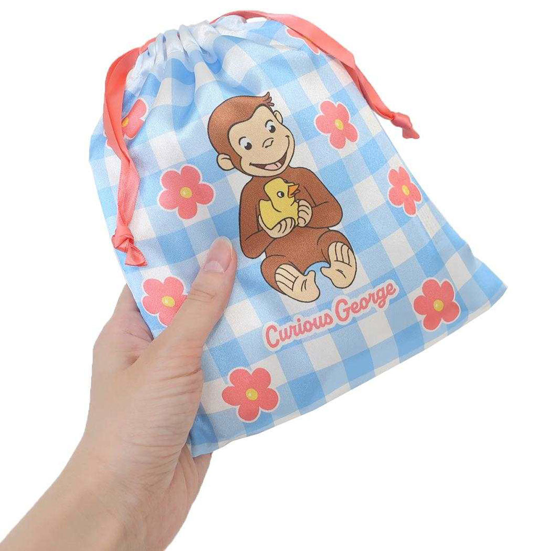 シネマコレクション cinemacollection おさるのジョージ 巾着袋 リボン巾着 フラワー スモールプラネット きんちゃくポーチ 小物入れ 絵本キャラクター グッズ ブルー