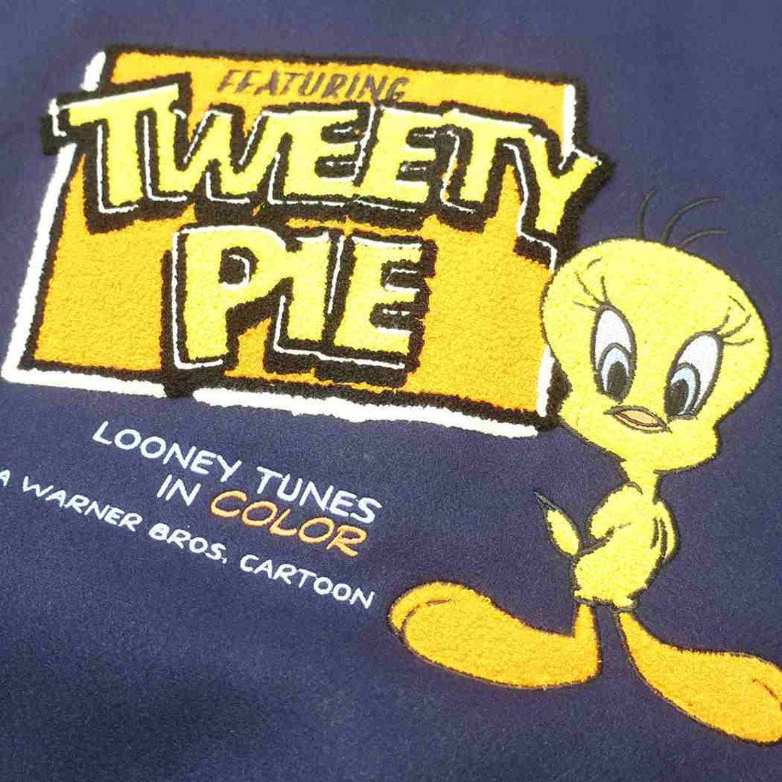 シネマコレクション cinemacollection ルーニーテューンズ アウター レディース スタジャン フィーチャリングトゥイーティーパイ L LOONEY TUNES 丸眞 プレゼント スカジャン オーバーサイズ キャラクター グッズ ネイビー
