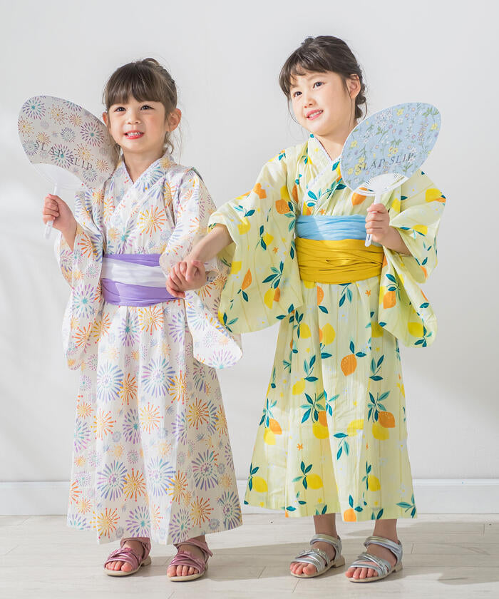 スラップ スリップ SLAP SLIP 【お揃い】花火檸檬花紋領蕾絲浴衣+帶子套裝