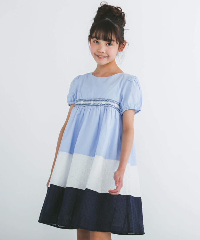 Slap Slip SLAP SLIP Smocking Lace Panel Tiered Dress