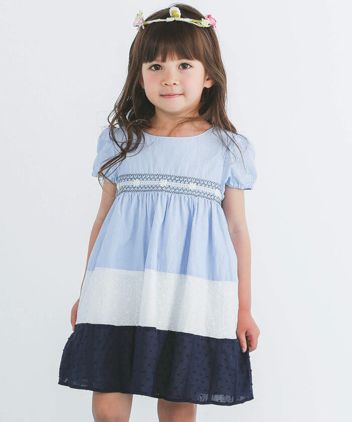 Slap Slip SLAP SLIP Smocking Lace Panel Tiered Dress