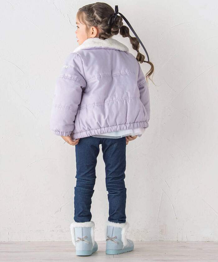 スラップ スリップ SLAP SLIP フワフワファー襟リボン付きショートジャケット