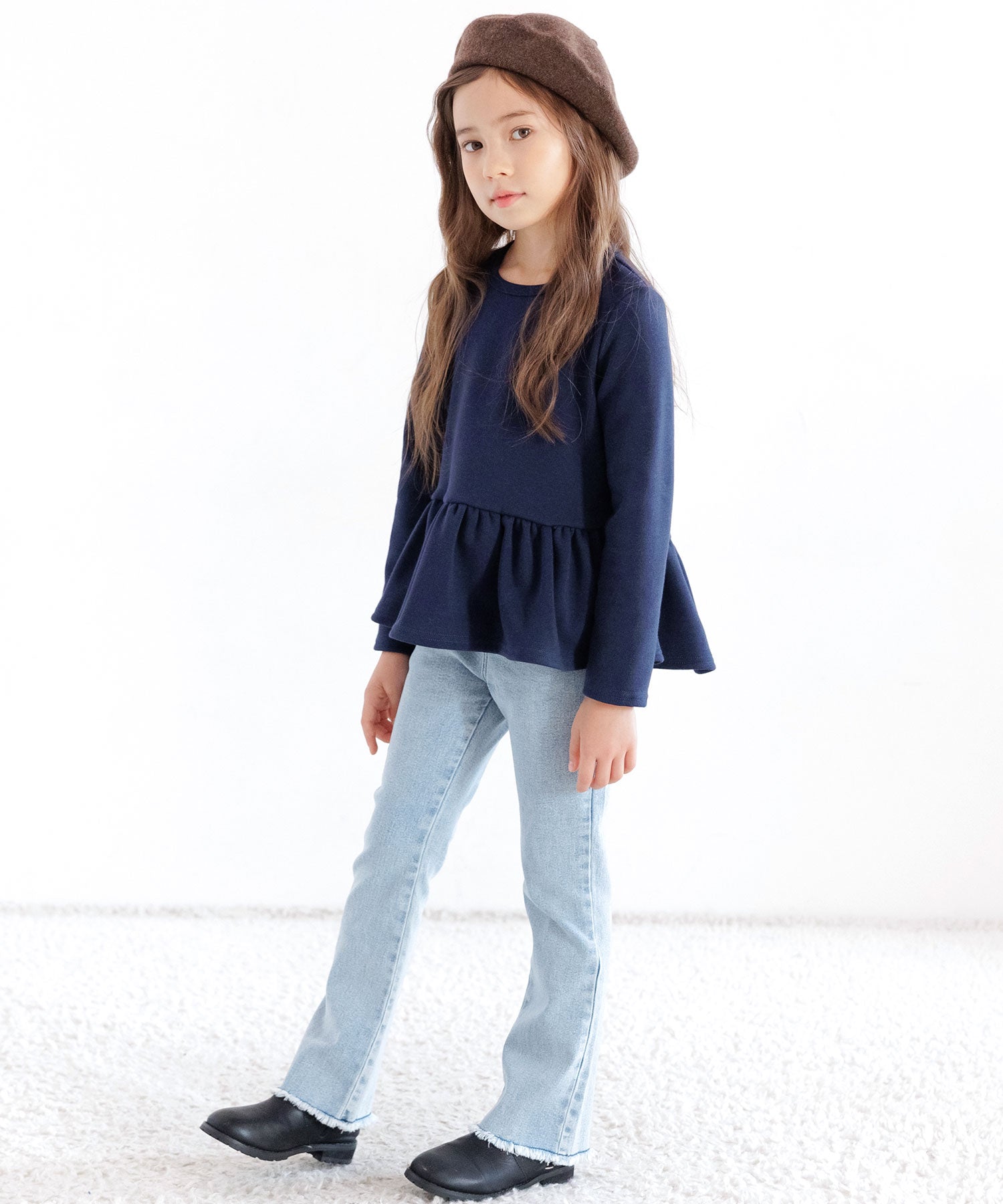 コドモフク ビー 子供服Bee 裏起毛ペプラムトップス