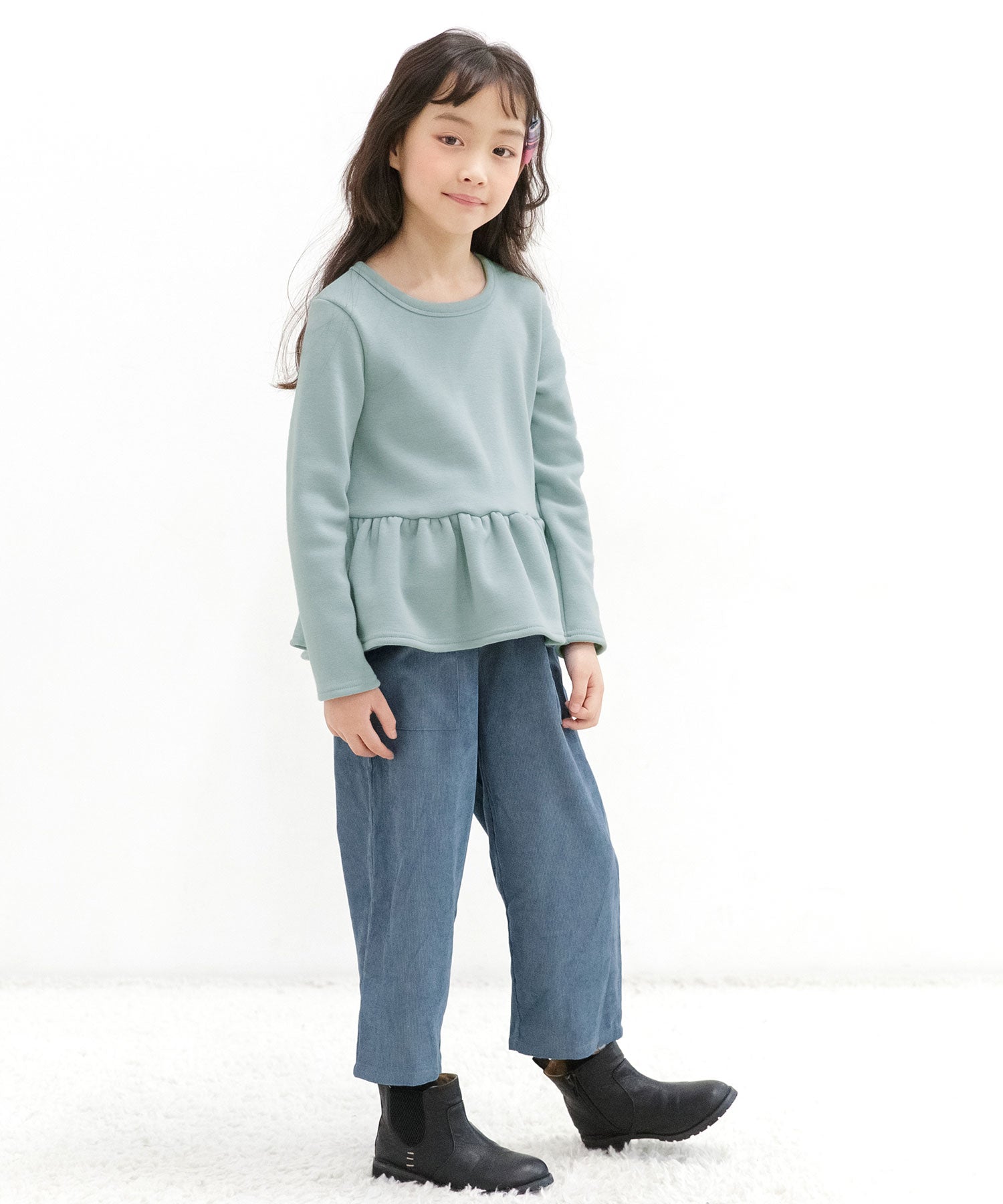 コドモフク ビー 子供服Bee 裏起毛ペプラムトップス