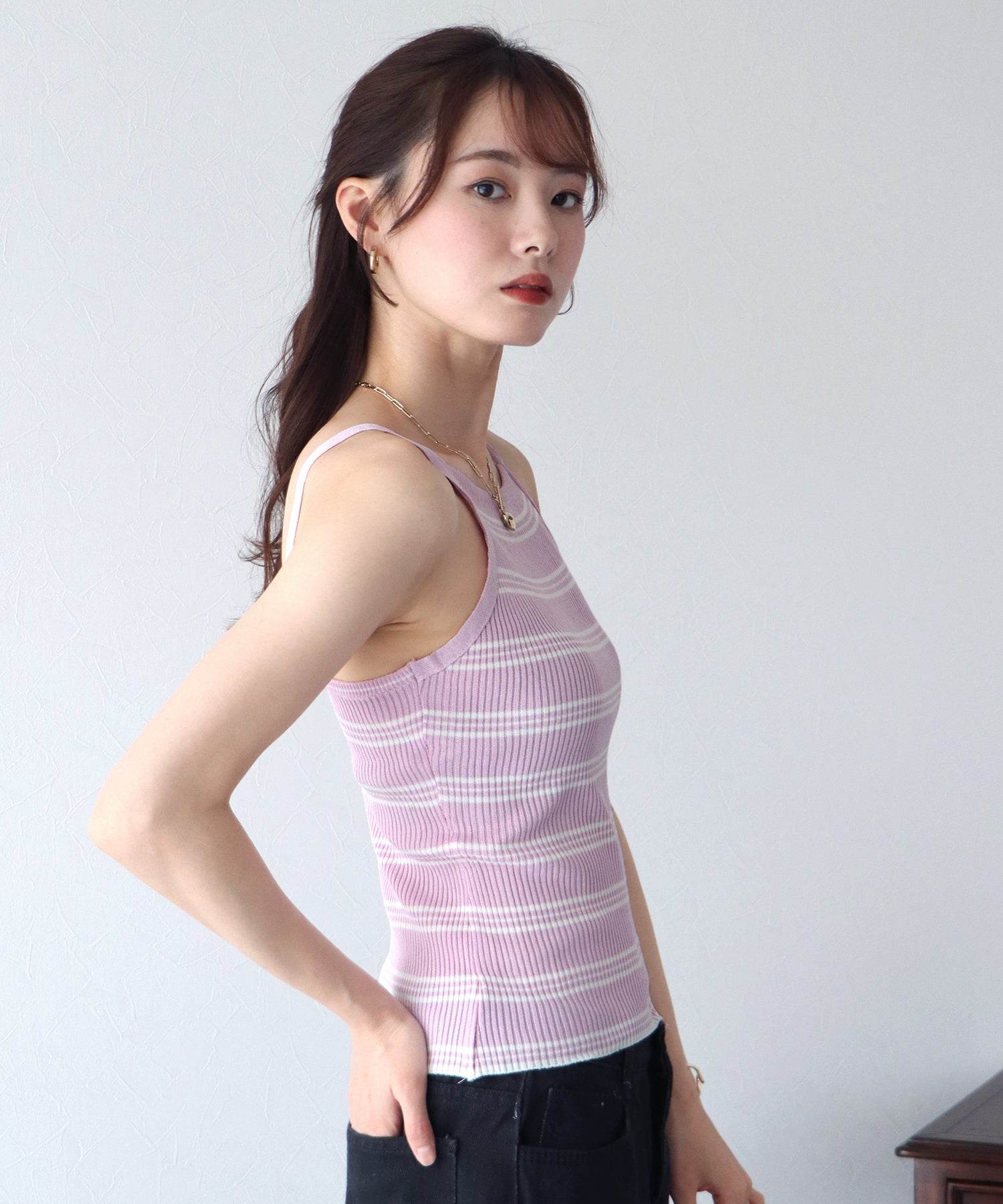 ブルーイースト BLUEEAST サマーニットリブボーダーキャミソール