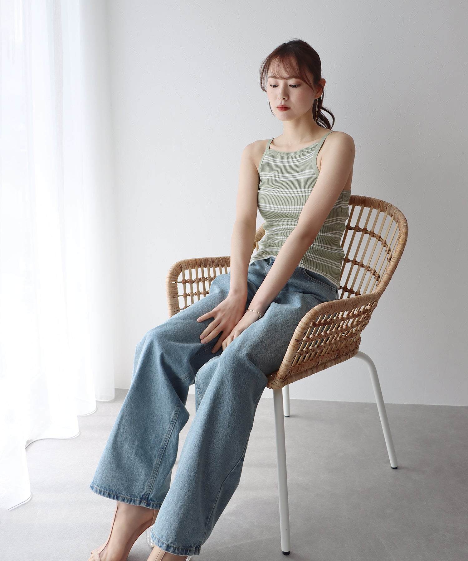 ブルーイースト BLUEEAST サマーニットリブボーダーキャミソール