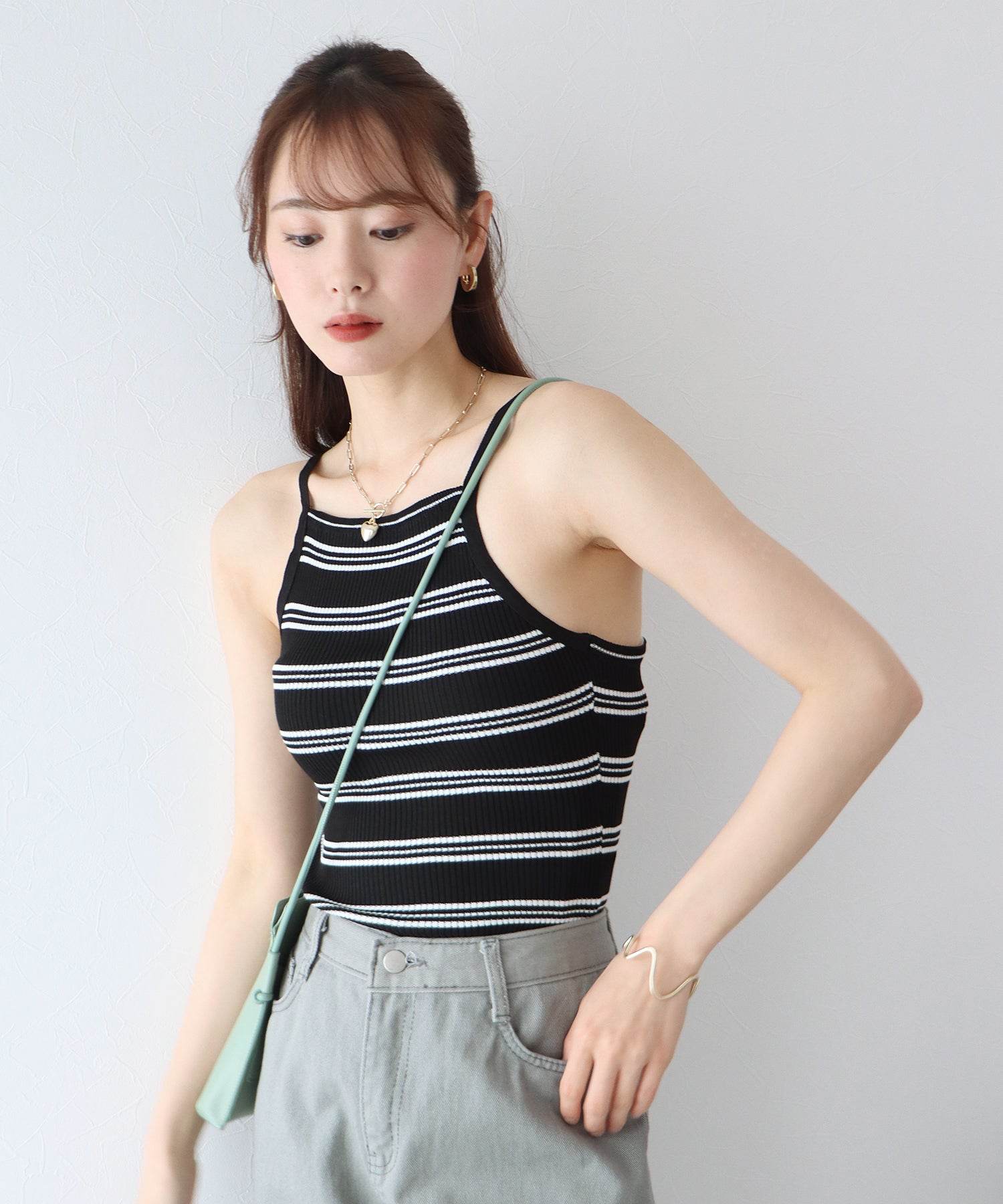 ブルーイースト BLUEEAST サマーニットリブボーダーキャミソール