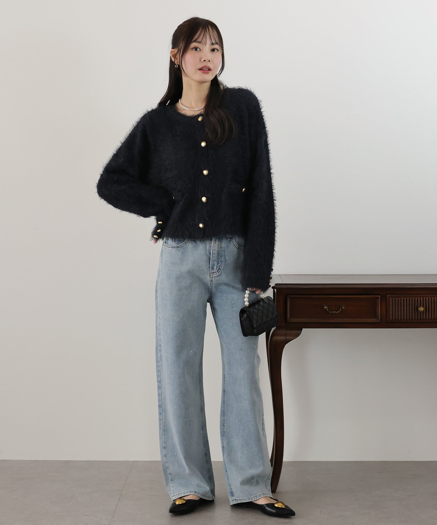 ブルーイースト BLUEEAST 金ボタンシャギーニットジャケット (アイボリー) アイボリー