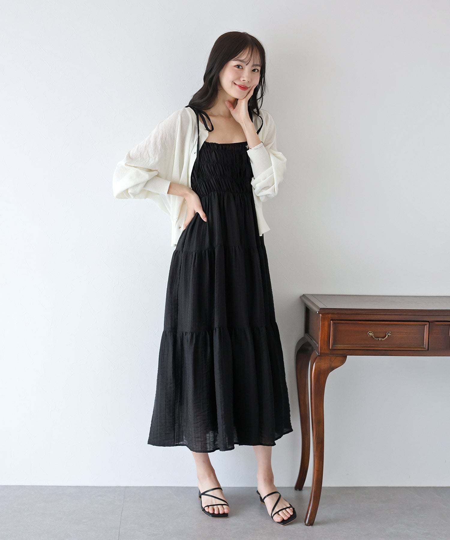 Blue East Shirring Camisole Dress