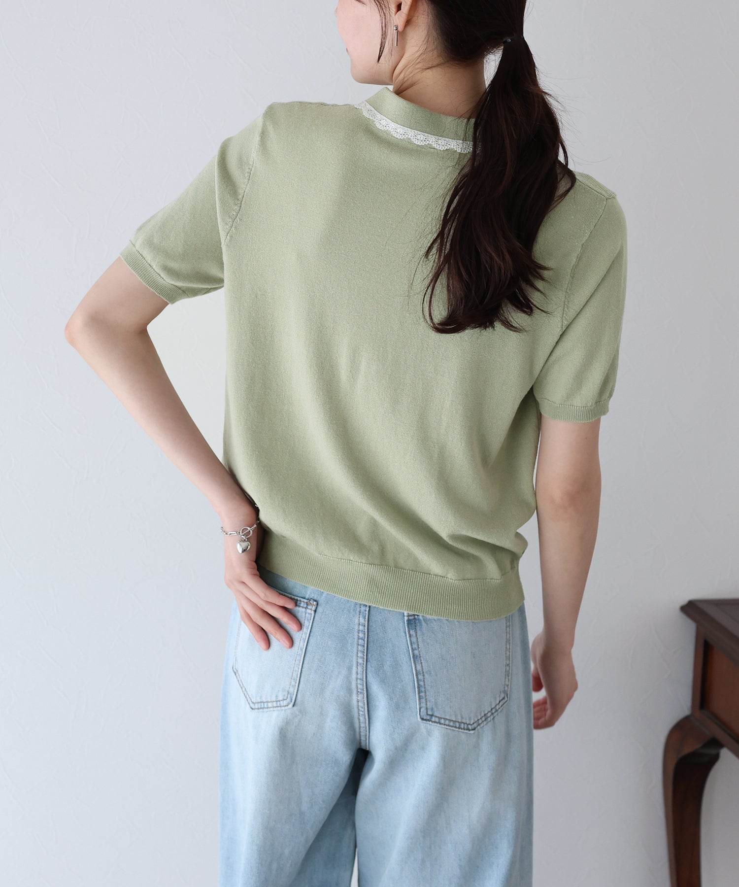 ブルーイースト BLUEEAST レース襟ニットトップス (ミント) ミント