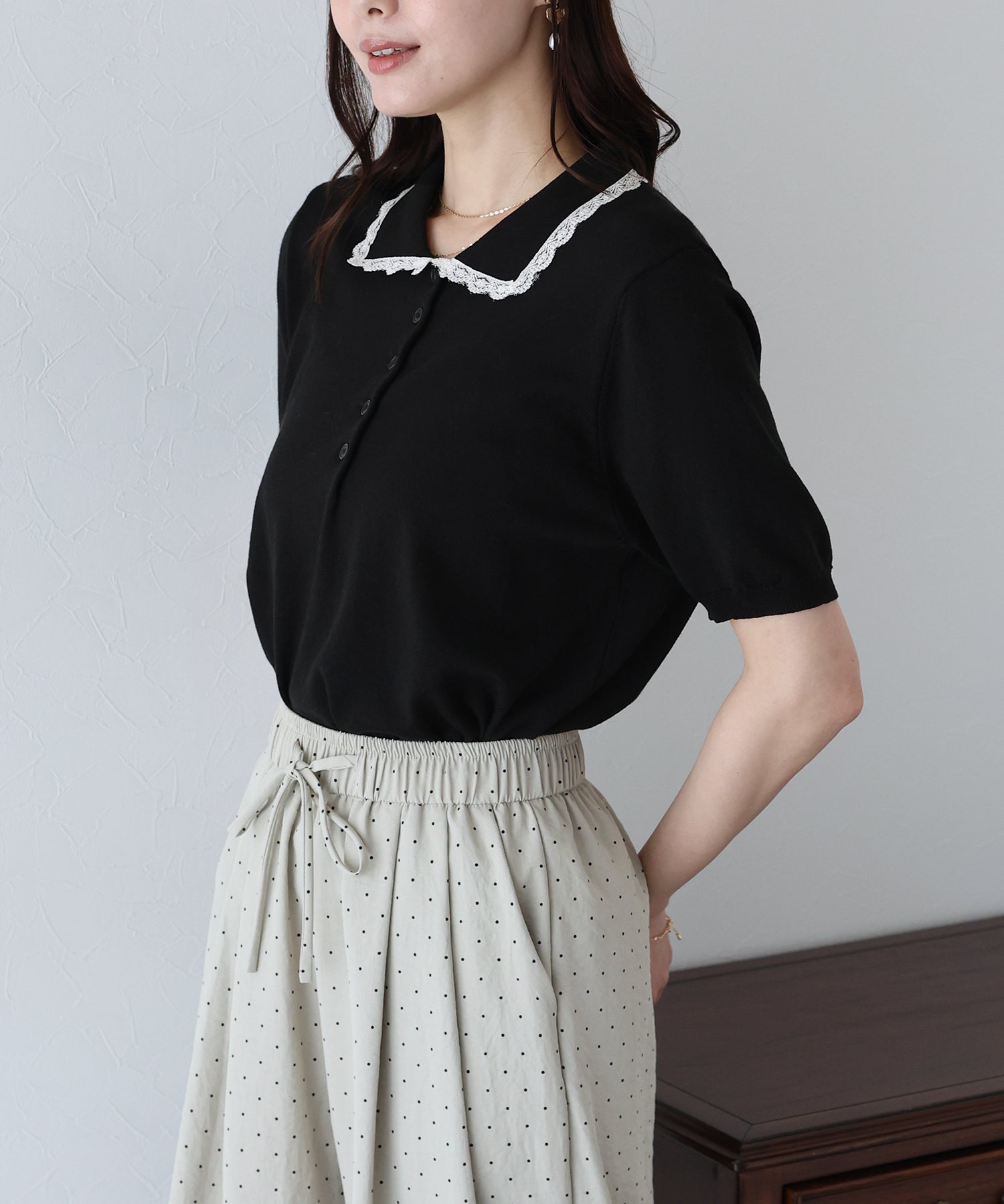 ブルーイースト BLUEEAST レース襟ニットトップス (ミント) ミント