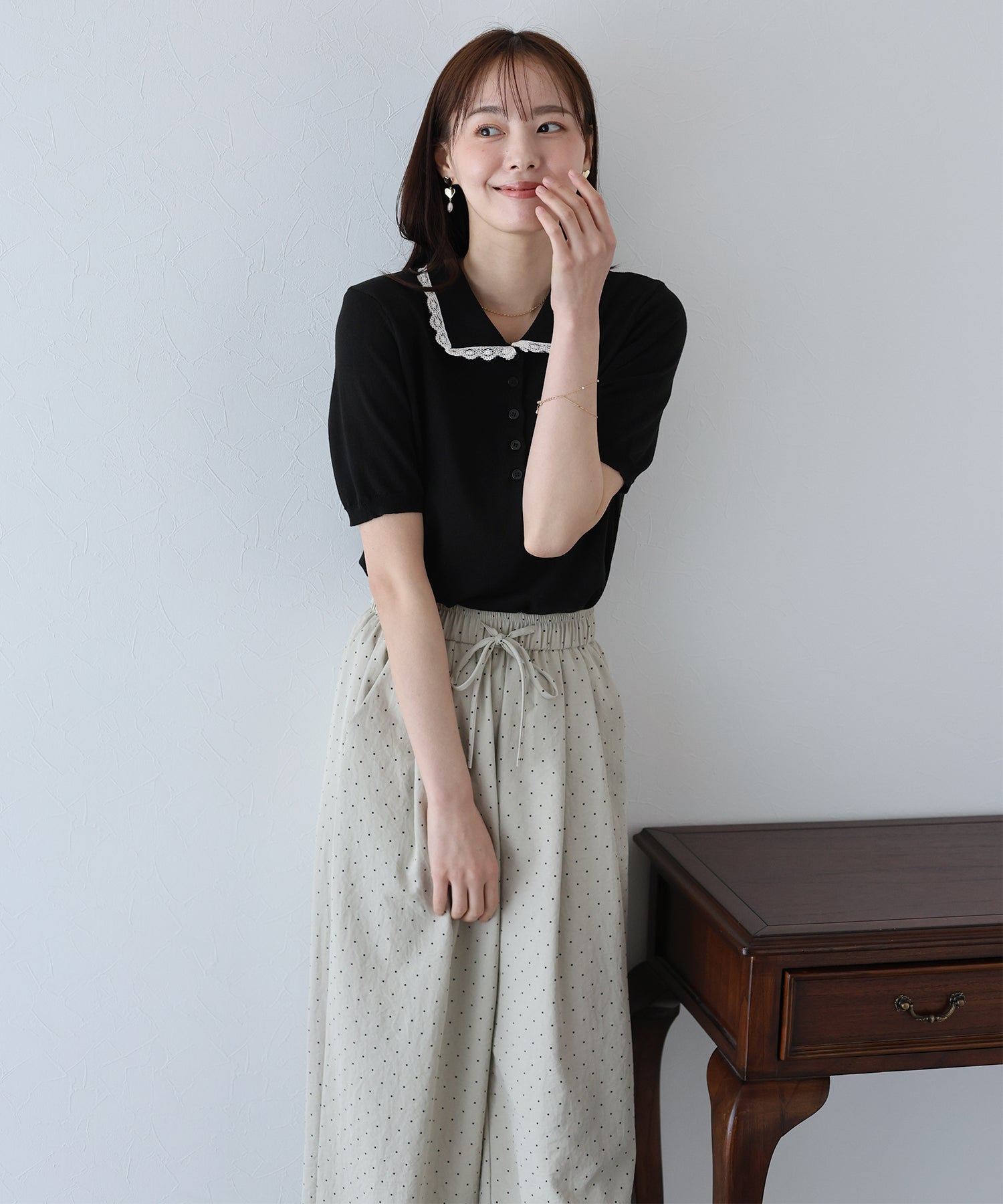 ブルーイースト BLUEEAST レース襟ニットトップス (ミント) ミント