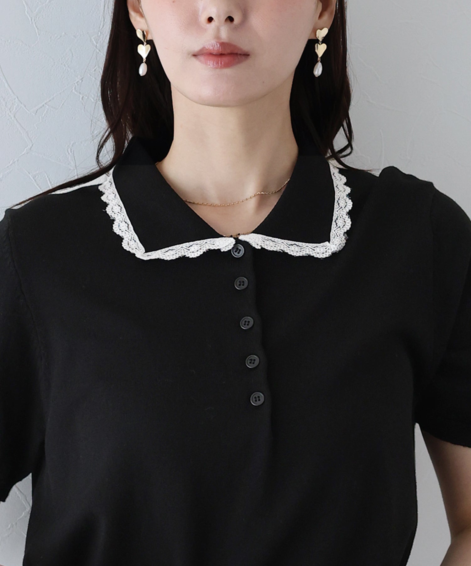 ブルーイースト BLUEEAST レース襟ニットトップス (ミント) ミント