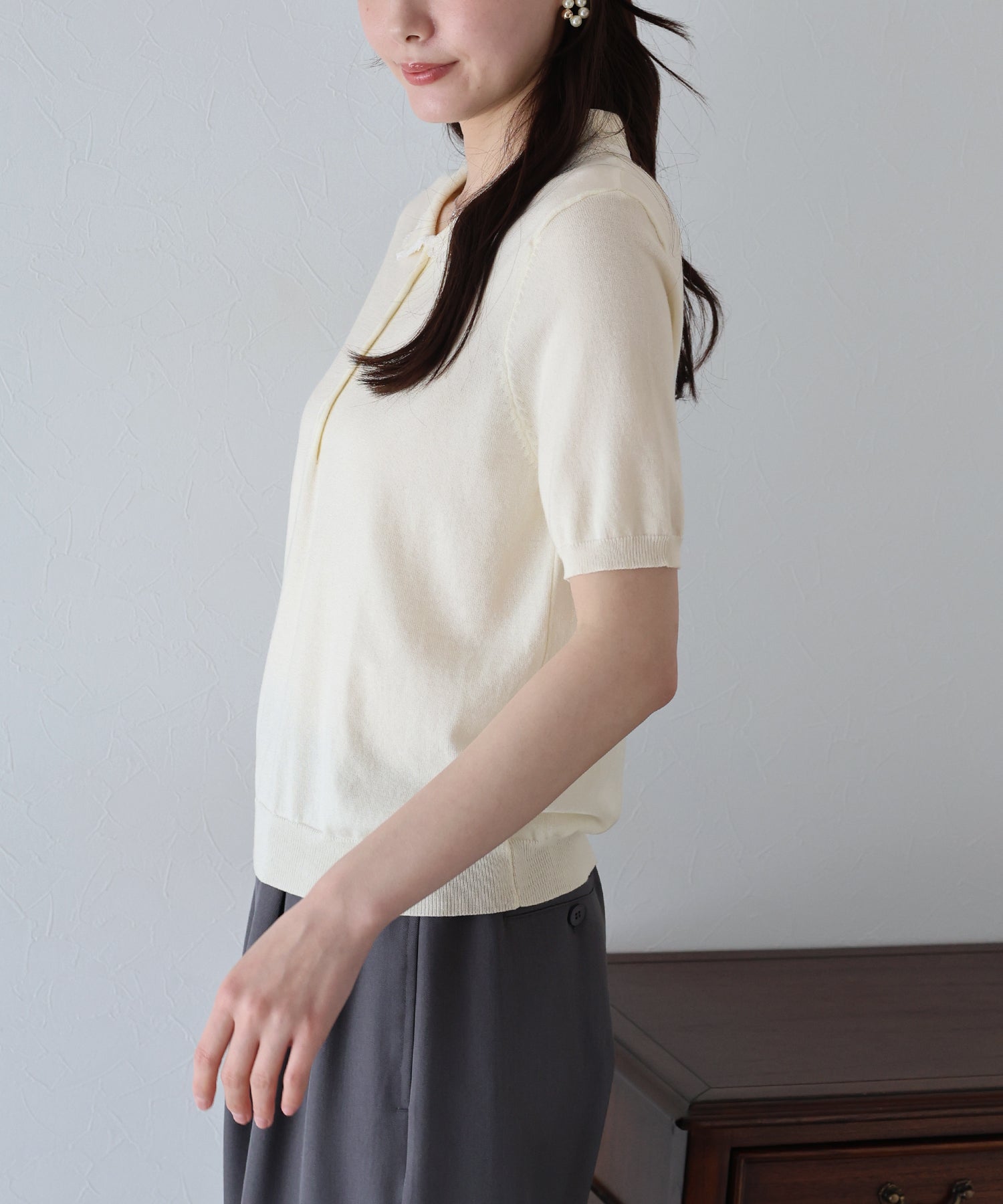 ブルーイースト BLUEEAST レース襟ニットトップス (ミント) ミント