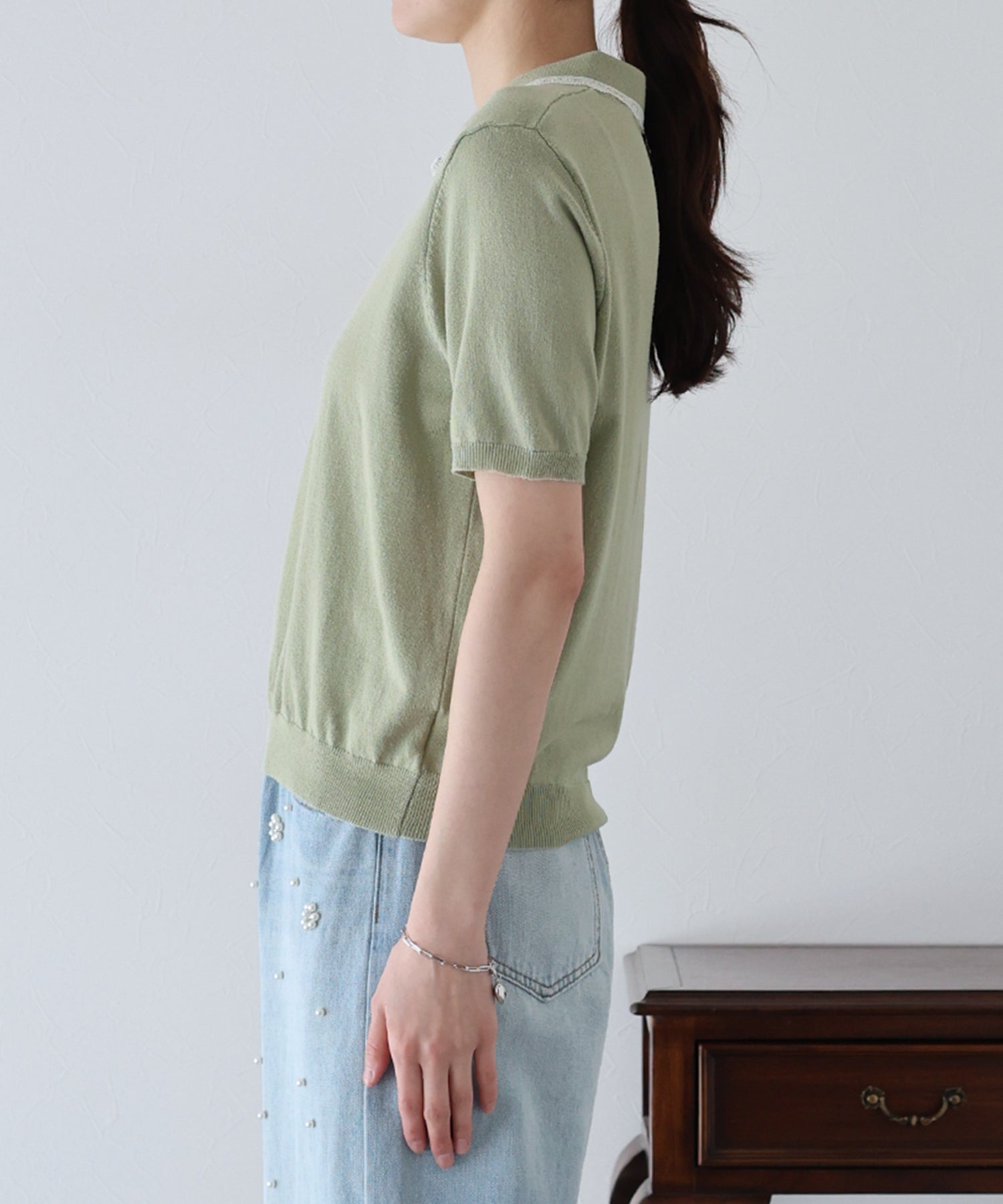 ブルーイースト BLUEEAST レース襟ニットトップス (ミント) ミント