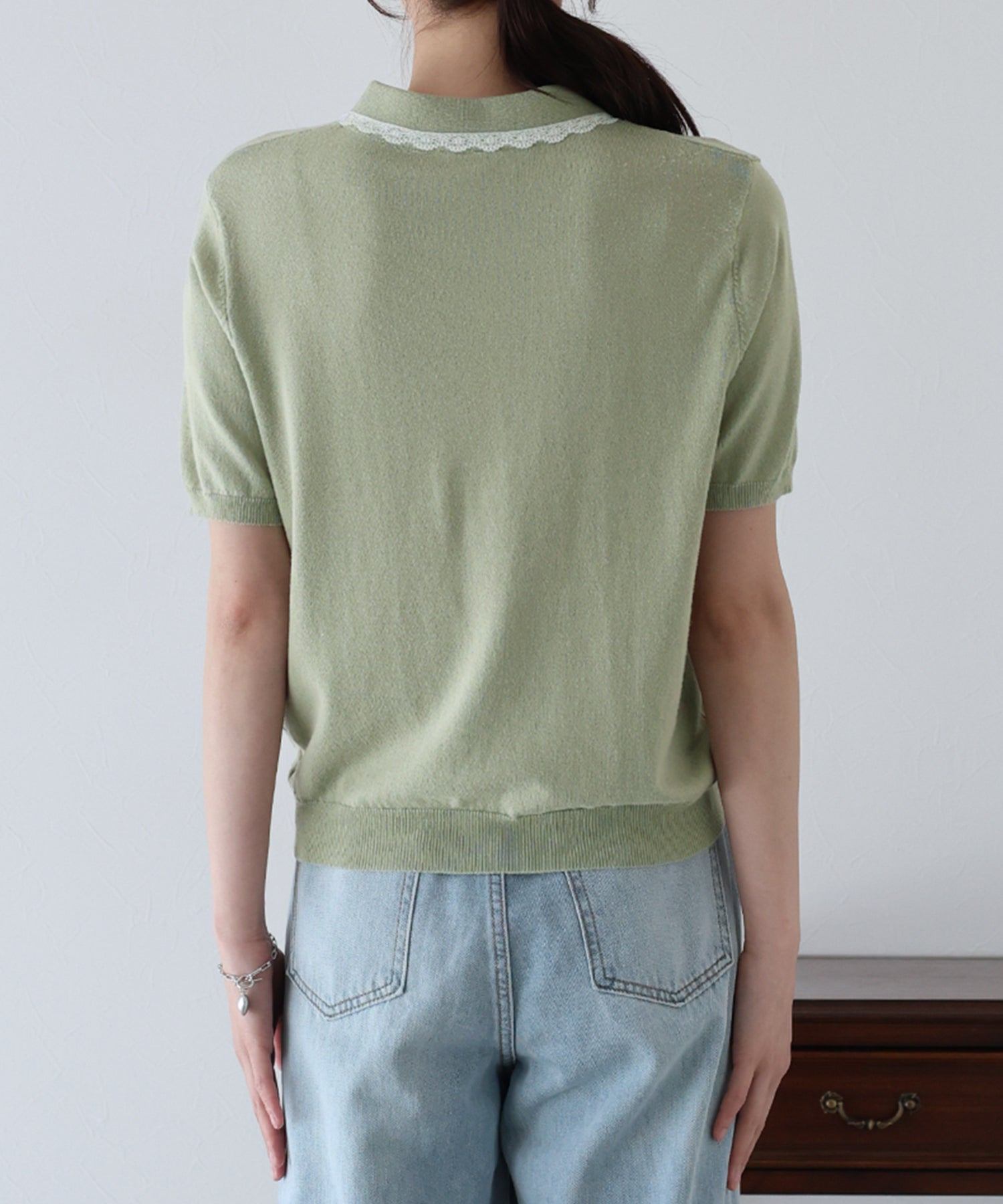 ブルーイースト BLUEEAST レース襟ニットトップス (ミント) ミント