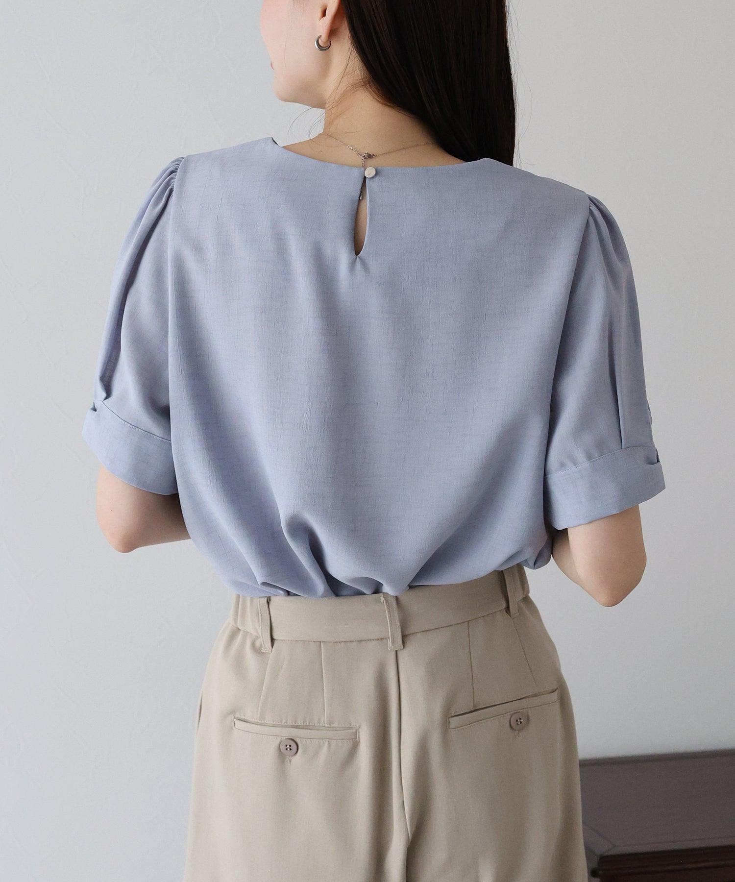 ブルーイースト BLUEEAST パールボタン麻調ブラウス (ブラック) ブラック