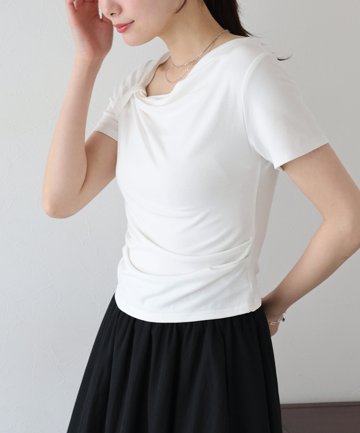 ブルーイースト BLUEEAST 半袖アシメドレープTシャツ (ブルー) ブルー