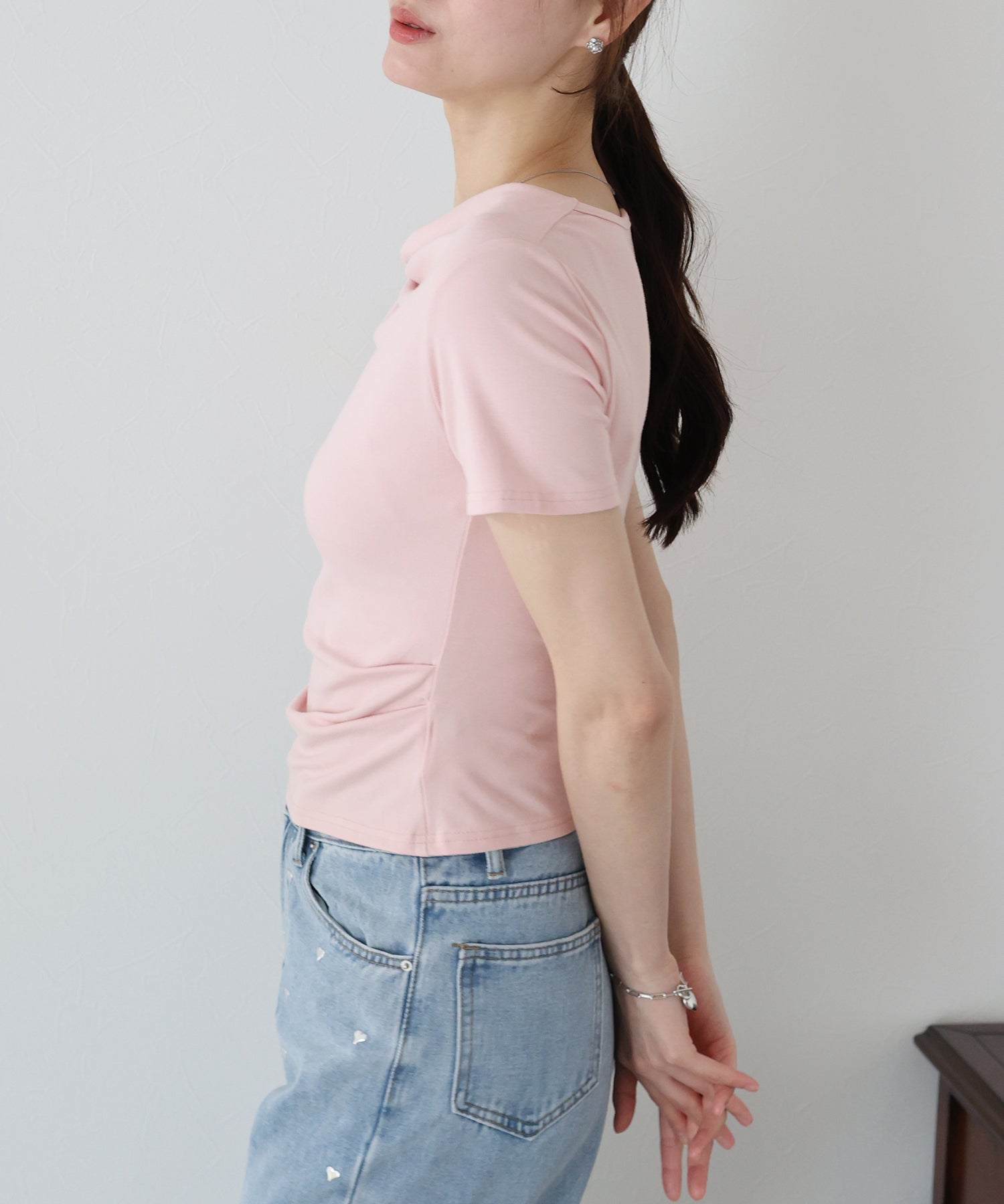 ブルーイースト BLUEEAST 半袖アシメドレープTシャツ (ブルー) ブルー