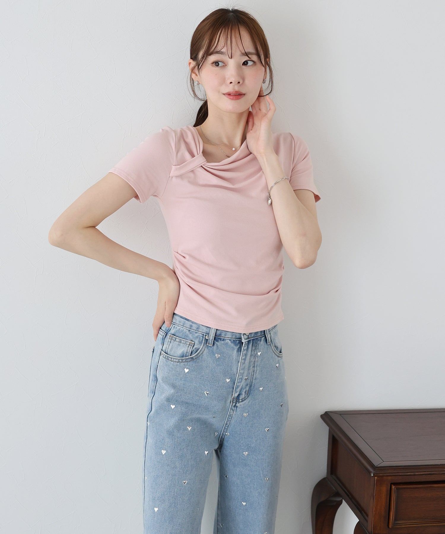 ブルーイースト BLUEEAST 半袖アシメドレープTシャツ (ブルー) ブルー