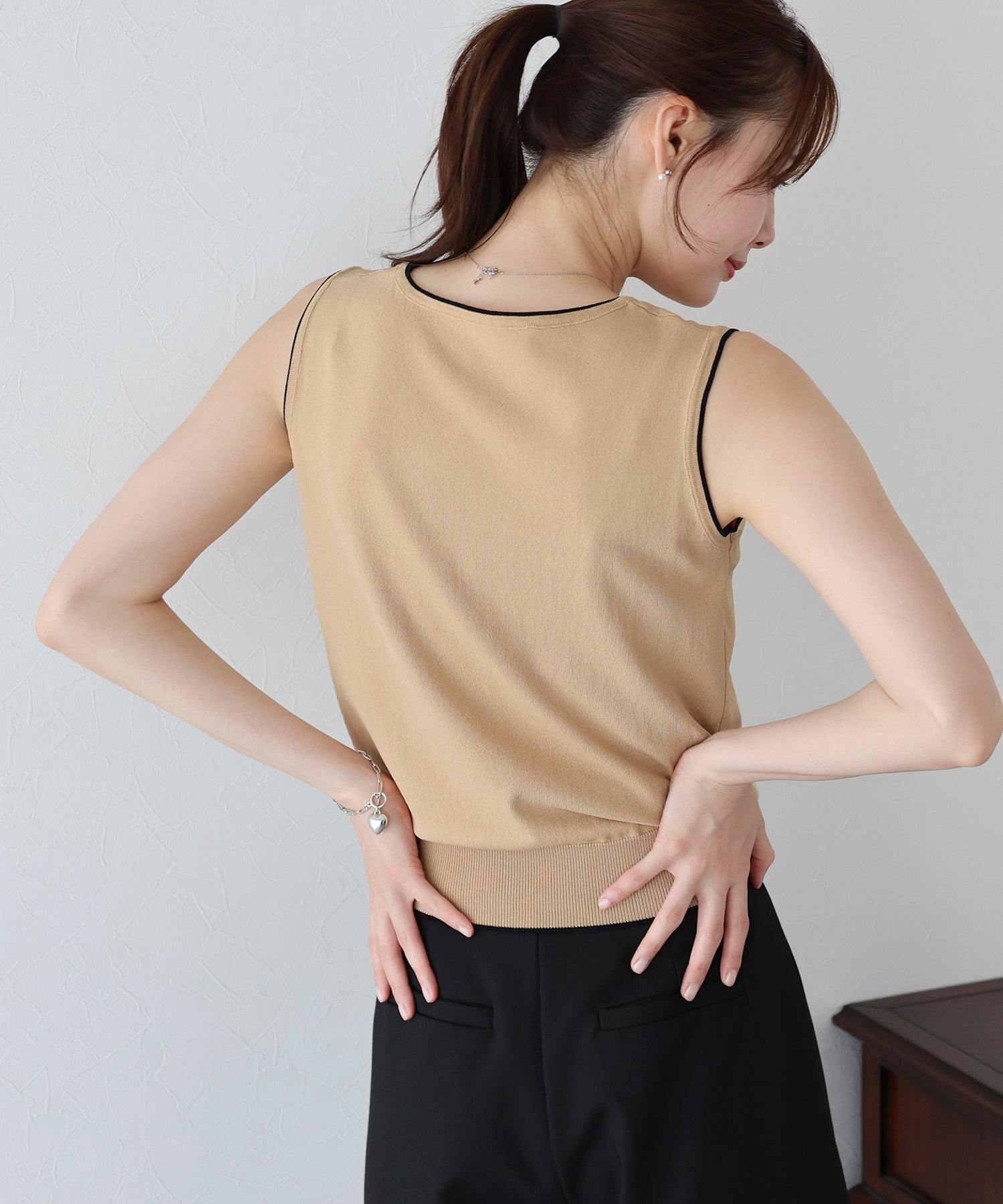 ブルーイースト BLUEEAST 配色ノースリーブニット (アイボリー) アイボリー