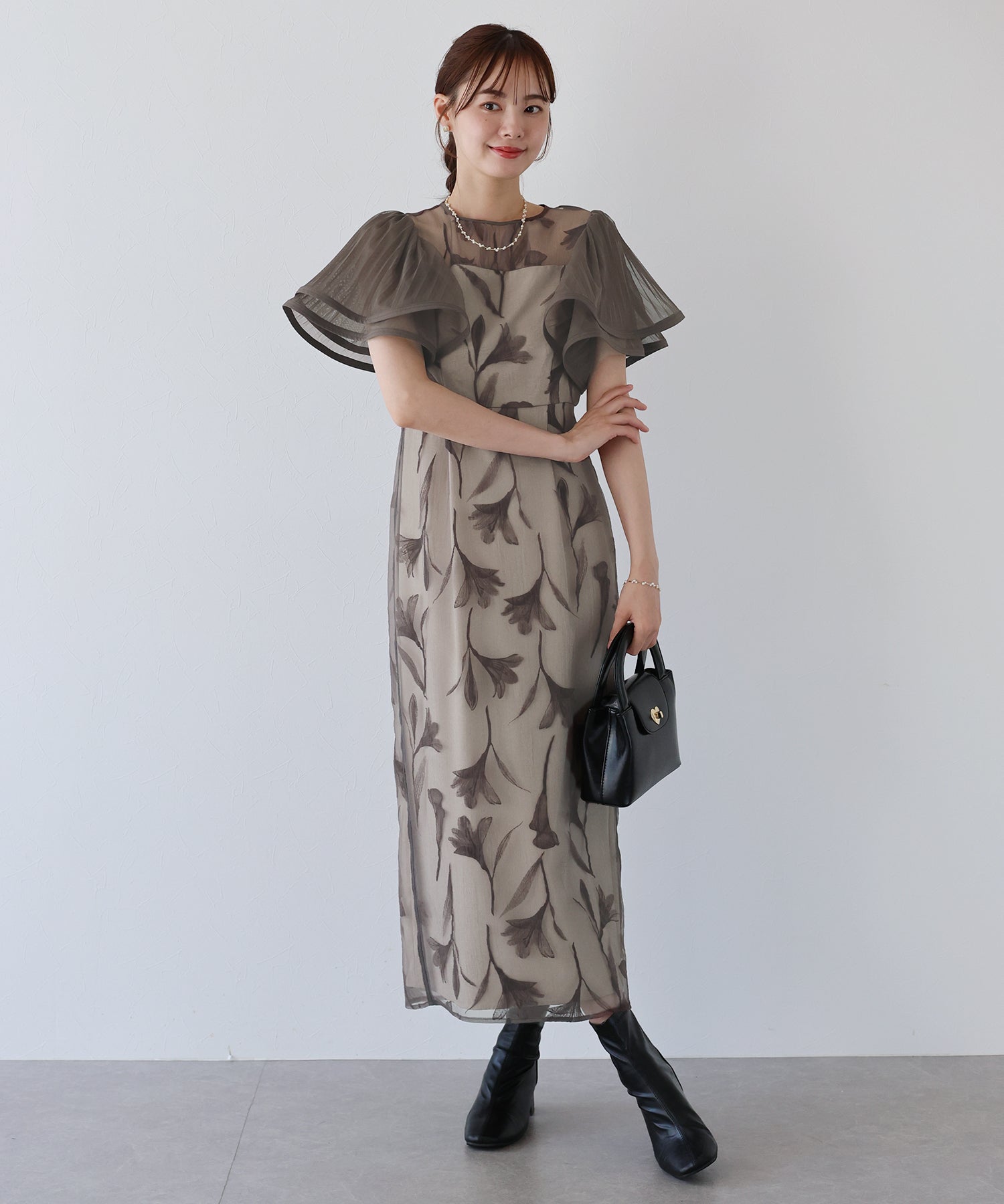 ブルーイースト BLUEEAST 袖フリルフロッキードレス (ブラウン) ブラウン