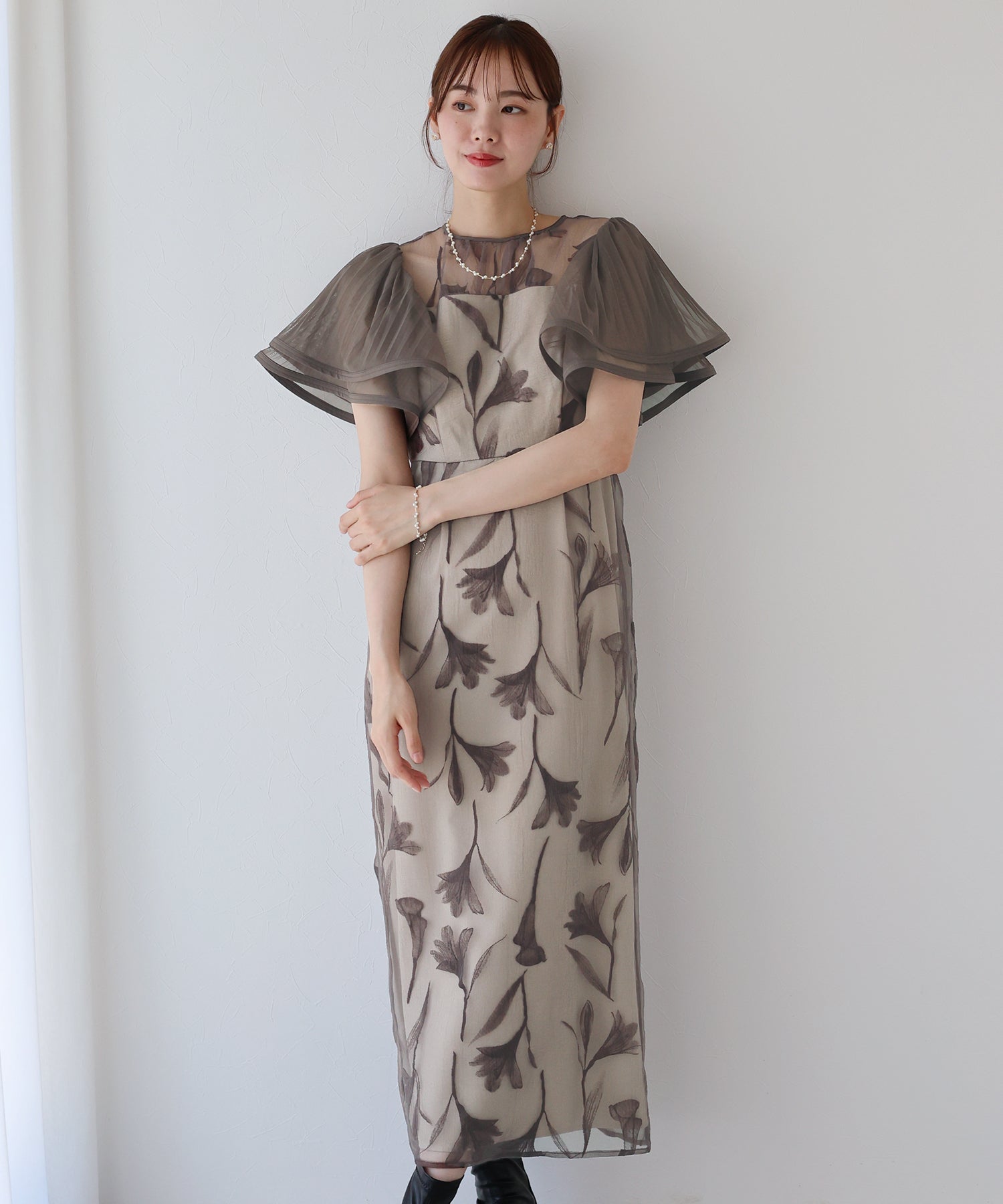 ブルーイースト BLUEEAST 袖フリルフロッキードレス (ブラウン) ブラウン