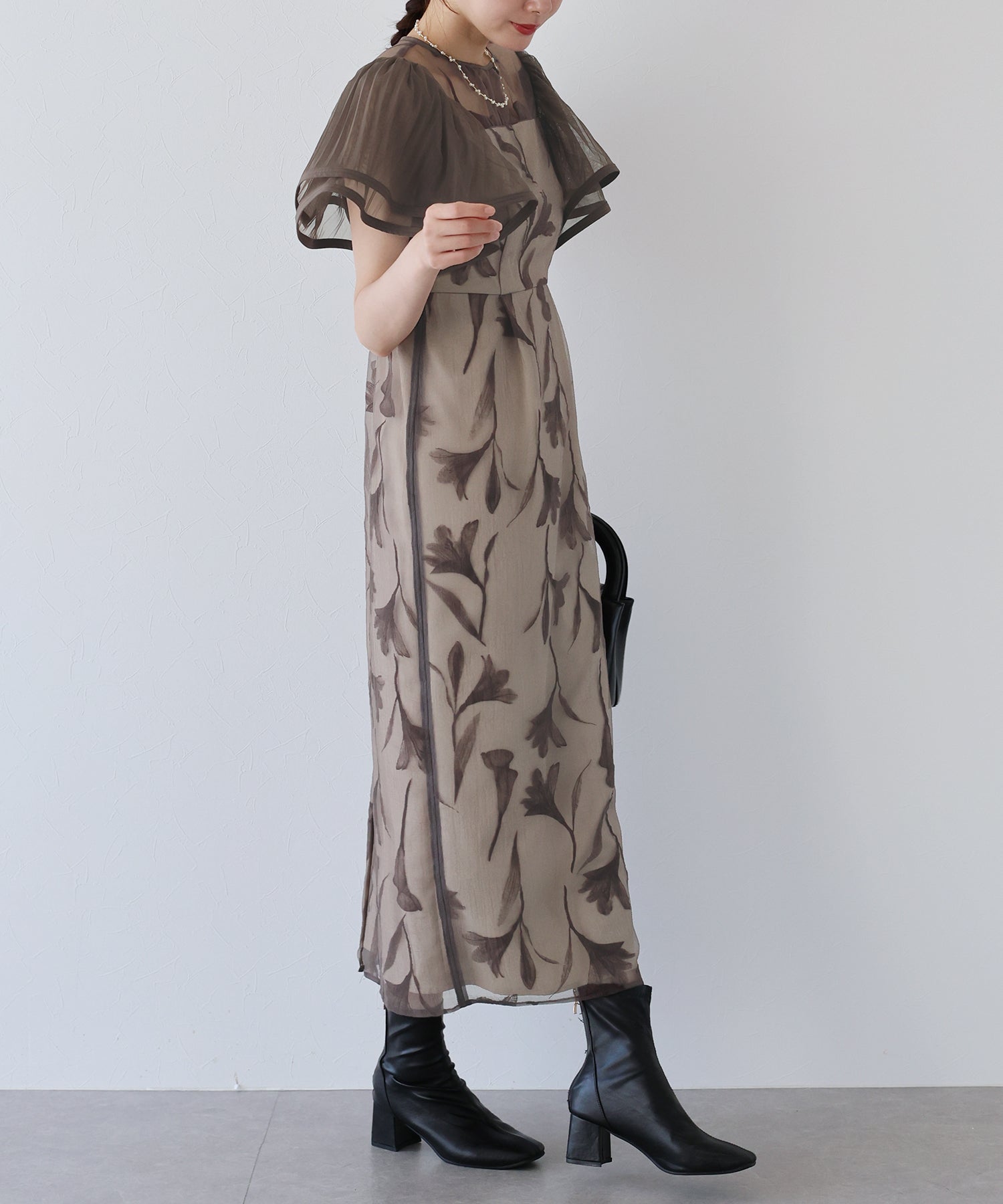 ブルーイースト BLUEEAST 袖フリルフロッキードレス (ブラウン) ブラウン