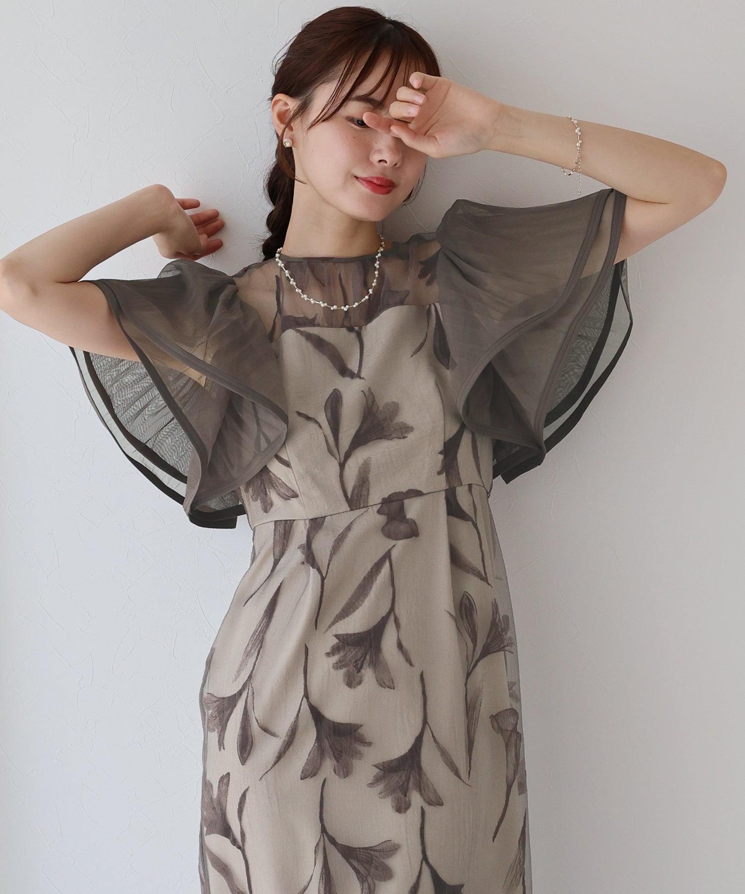 ブルーイースト BLUEEAST 袖フリルフロッキードレス (ブラウン) ブラウン