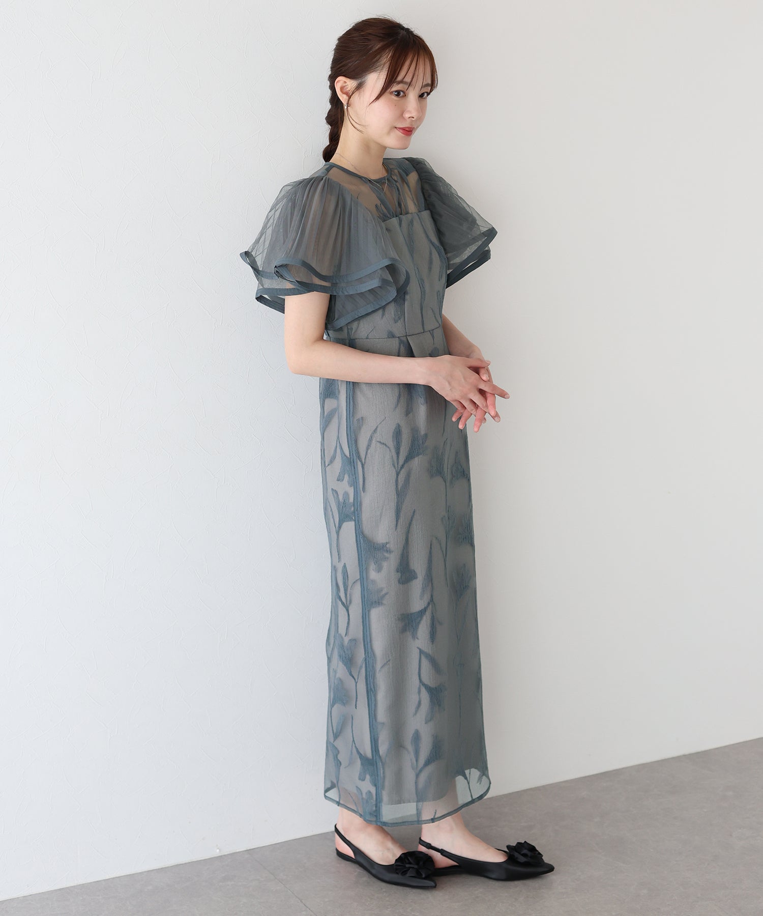 ブルーイースト BLUEEAST 袖フリルフロッキードレス (ブラウン) ブラウン