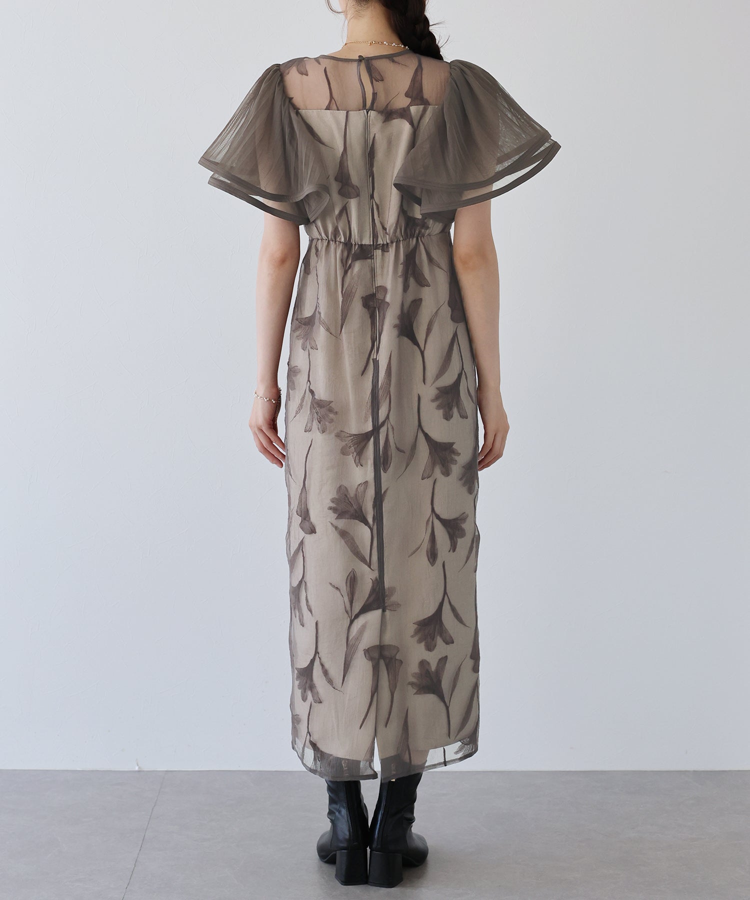 ブルーイースト BLUEEAST 袖フリルフロッキードレス (ブラウン) ブラウン