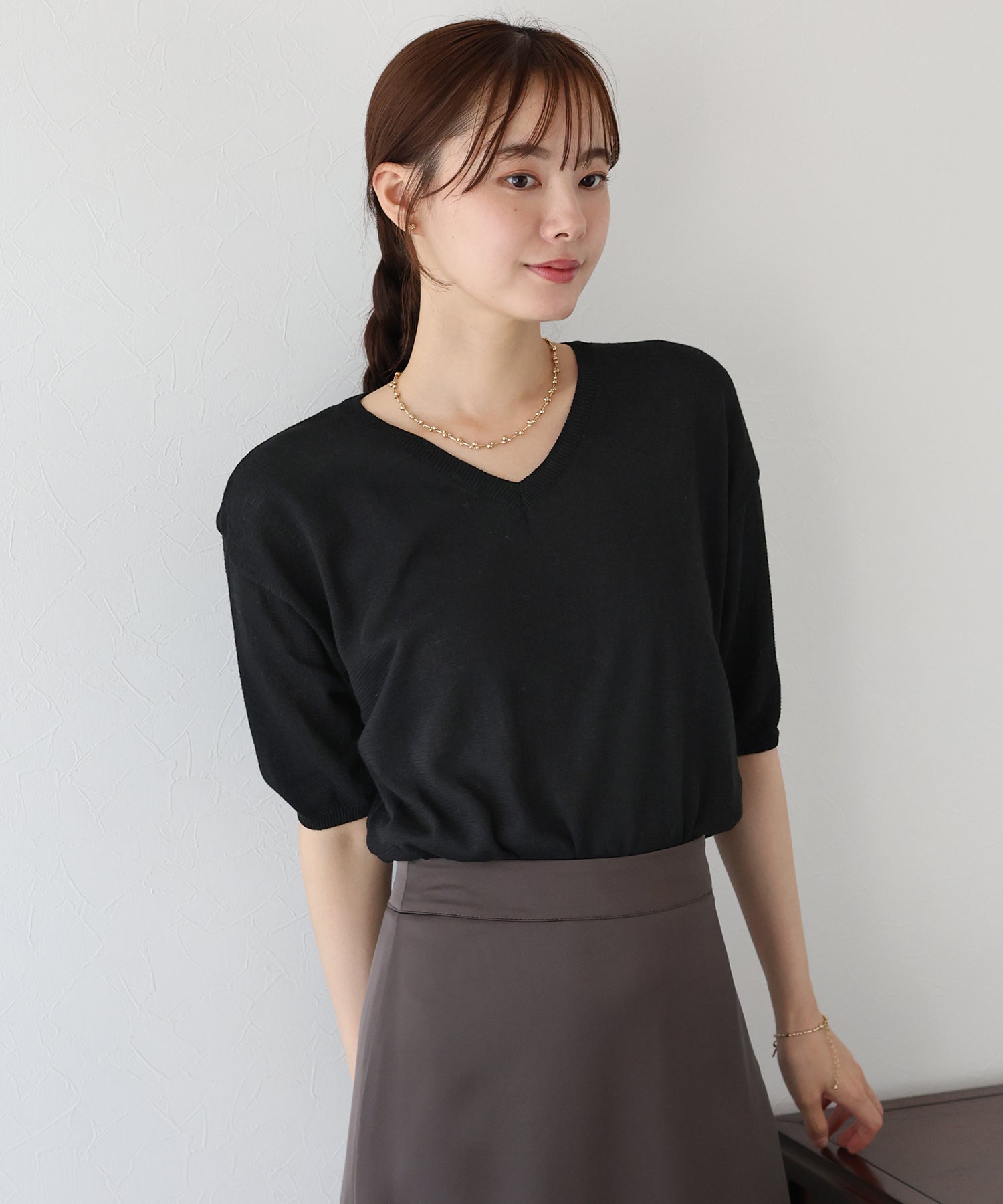 ブルーイースト BLUEEAST Vネックドルマンニット (ブラック) ブラック