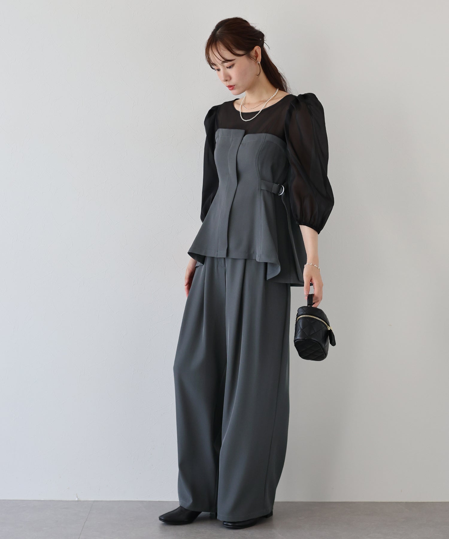 ブルーイースト BLUEEAST サイドベルトパンツドレス (チャコールグレー) チャコールグレー