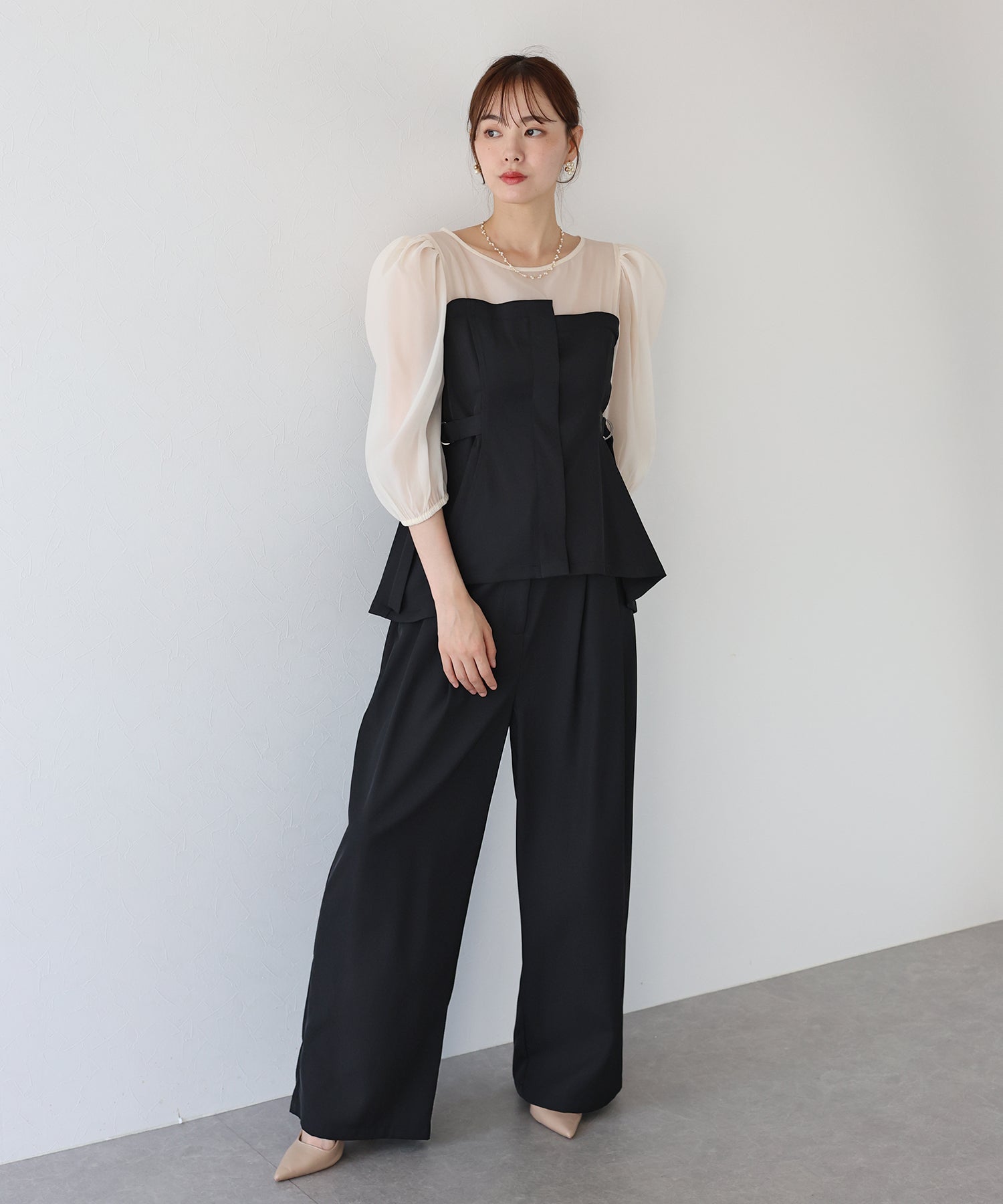 ブルーイースト BLUEEAST サイドベルトパンツドレス (チャコールグレー) チャコールグレー