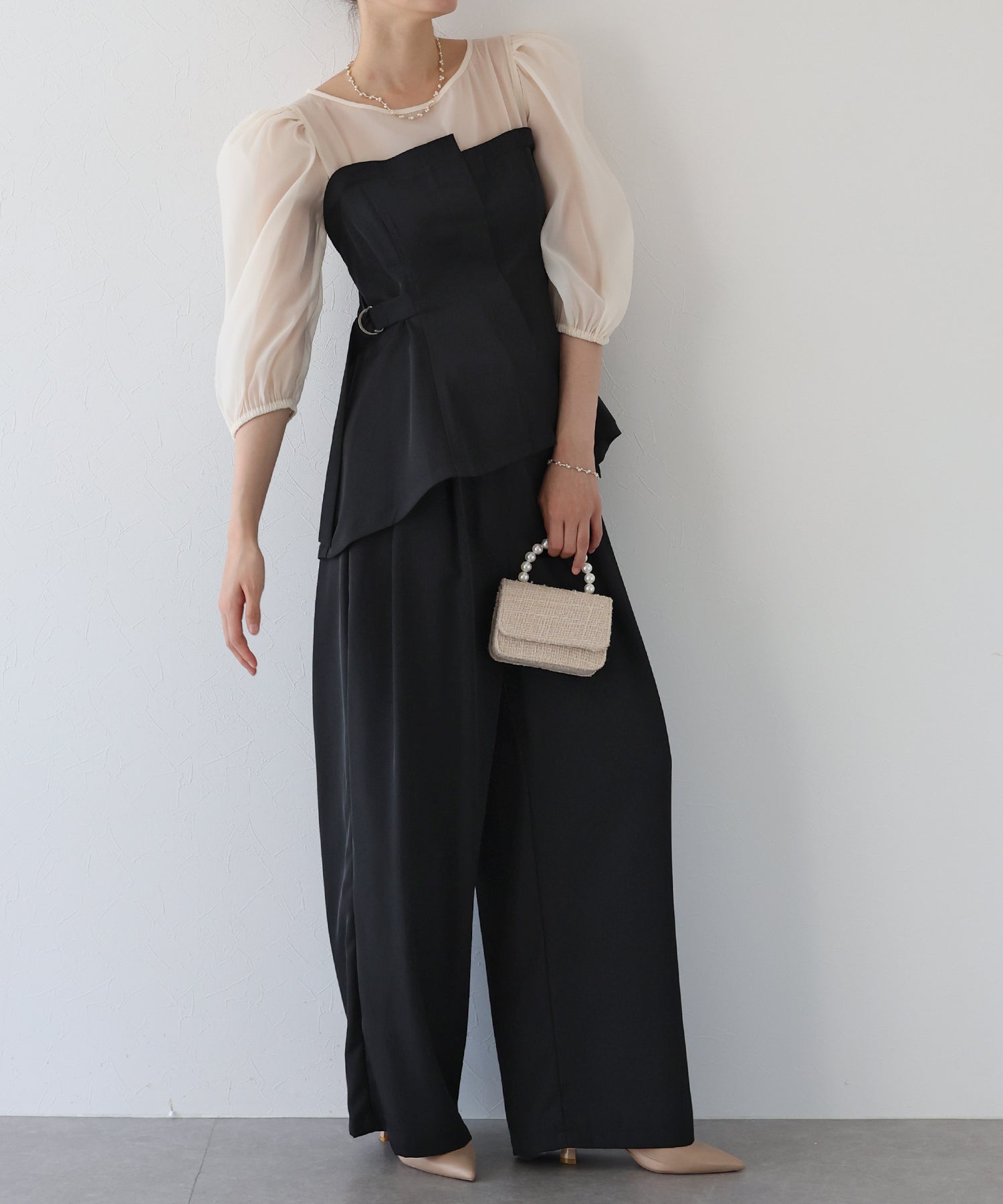 ブルーイースト BLUEEAST サイドベルトパンツドレス (チャコールグレー) チャコールグレー