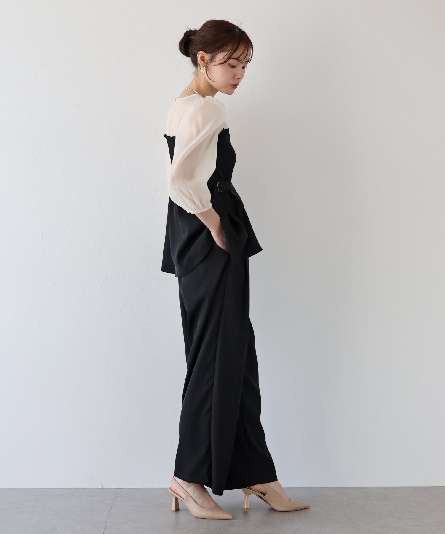 ブルーイースト BLUEEAST サイドベルトパンツドレス (チャコールグレー) チャコールグレー